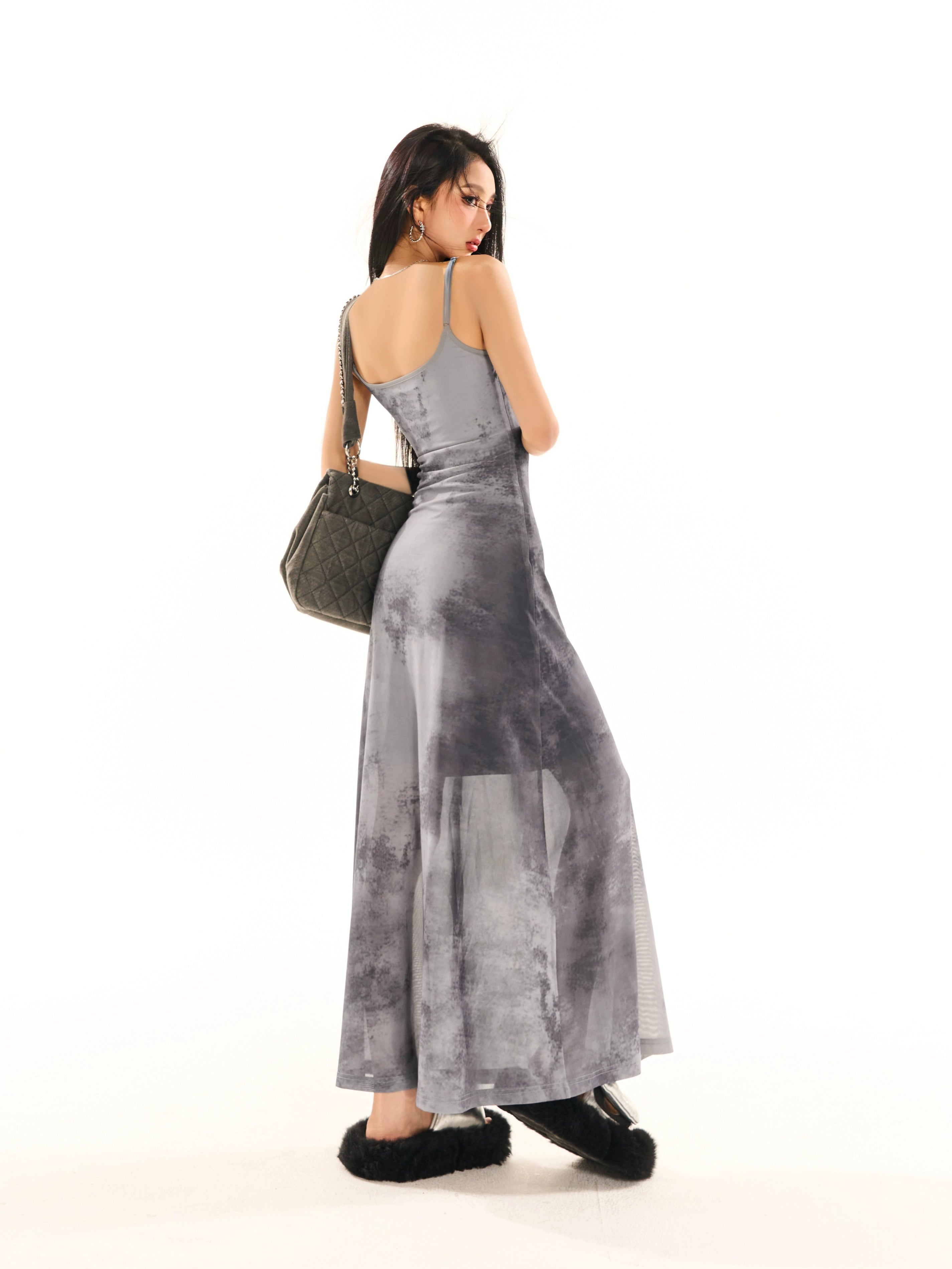 野生zerocircle扎染印花吊带连衣裙女夏季辣妹小众修身显瘦长裙子