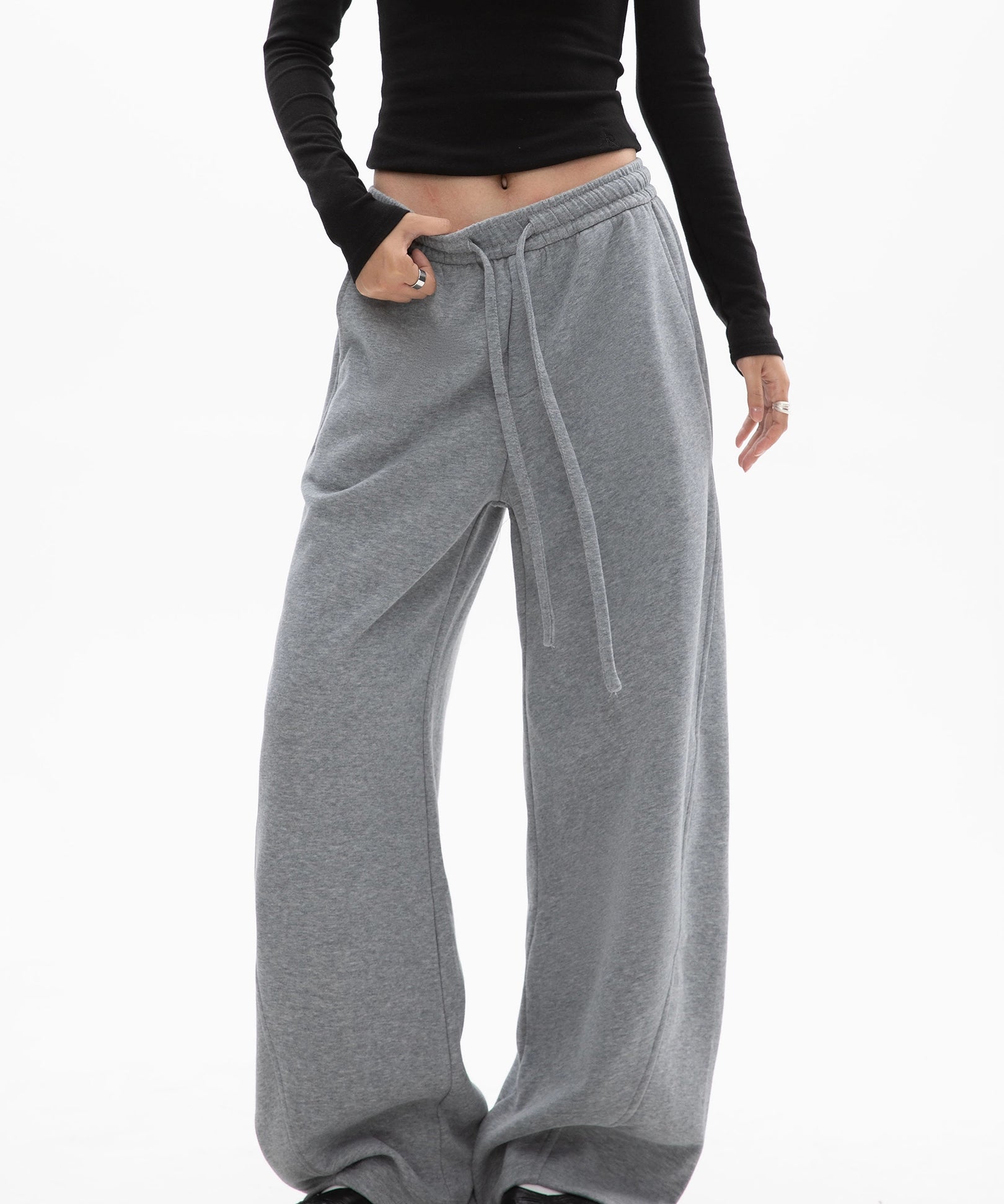 ICH MODE 美式加绒休闲裤女秋冬新款运动卫裤宽松直筒百搭阔腿裤