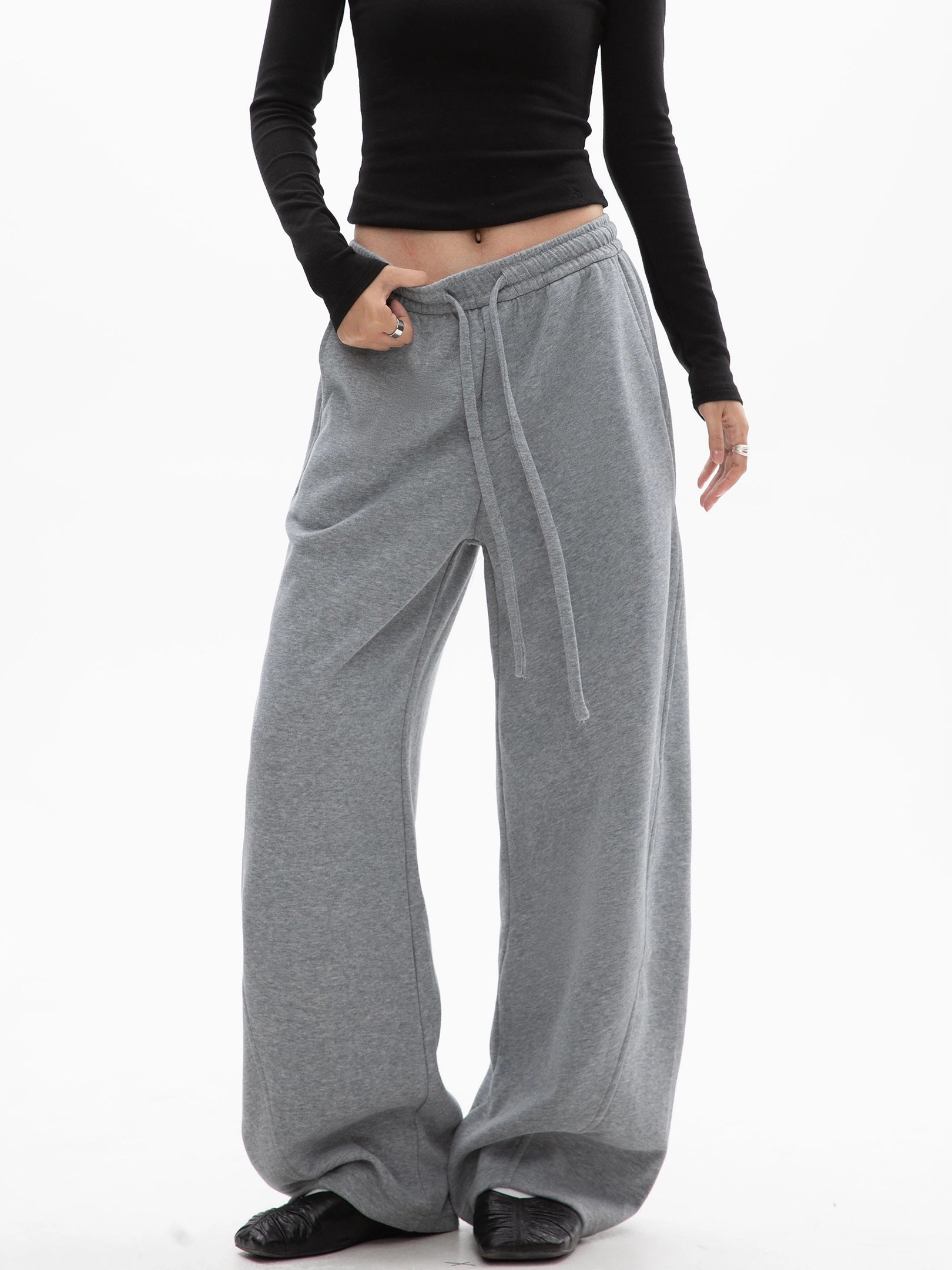 ICH MODE 美式加绒休闲裤女秋冬新款运动卫裤宽松直筒百搭阔腿裤