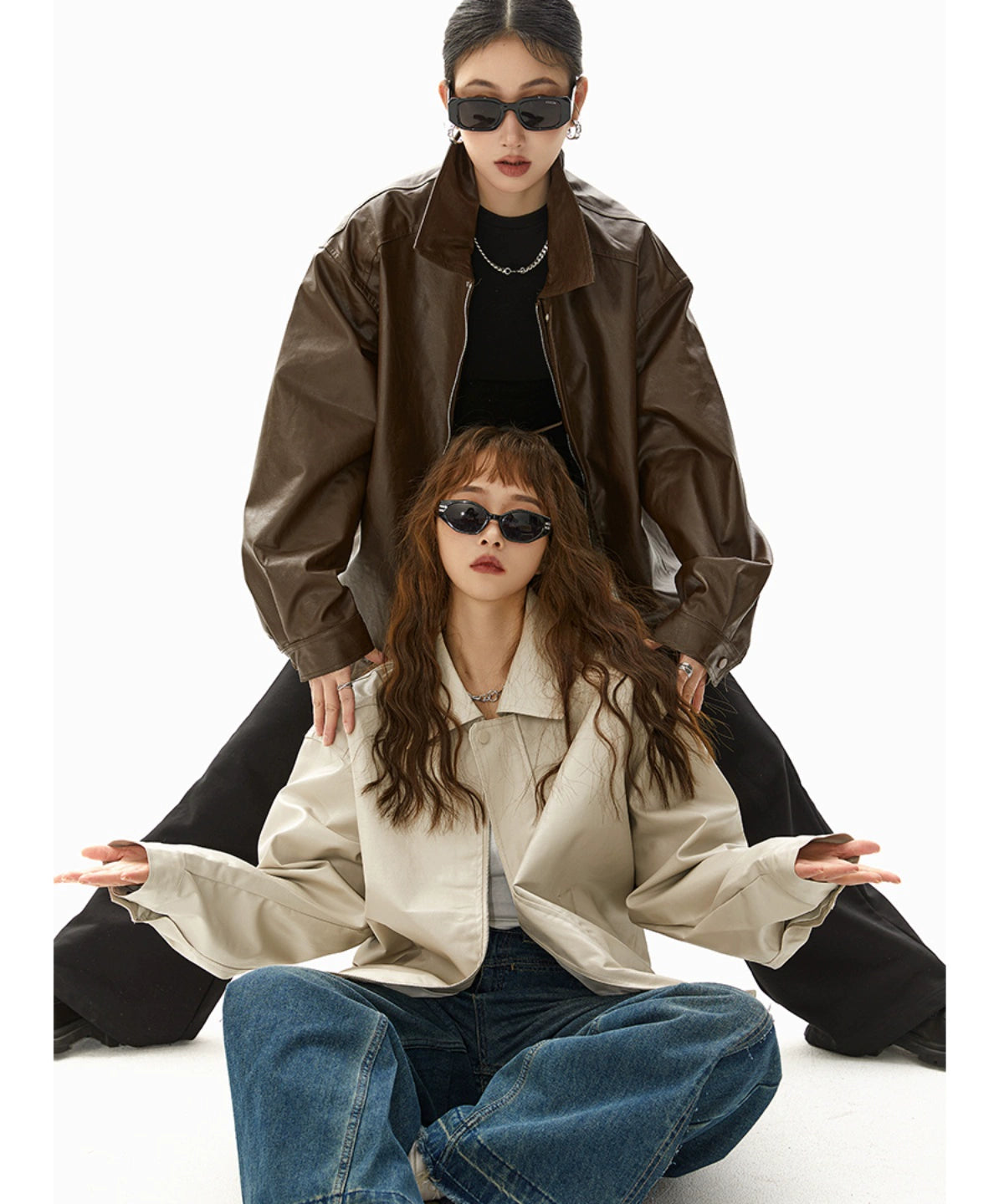 ICH MODE 美式复古棕色皮衣外套女秋冬美拉德皮夹克开衫上衣新款