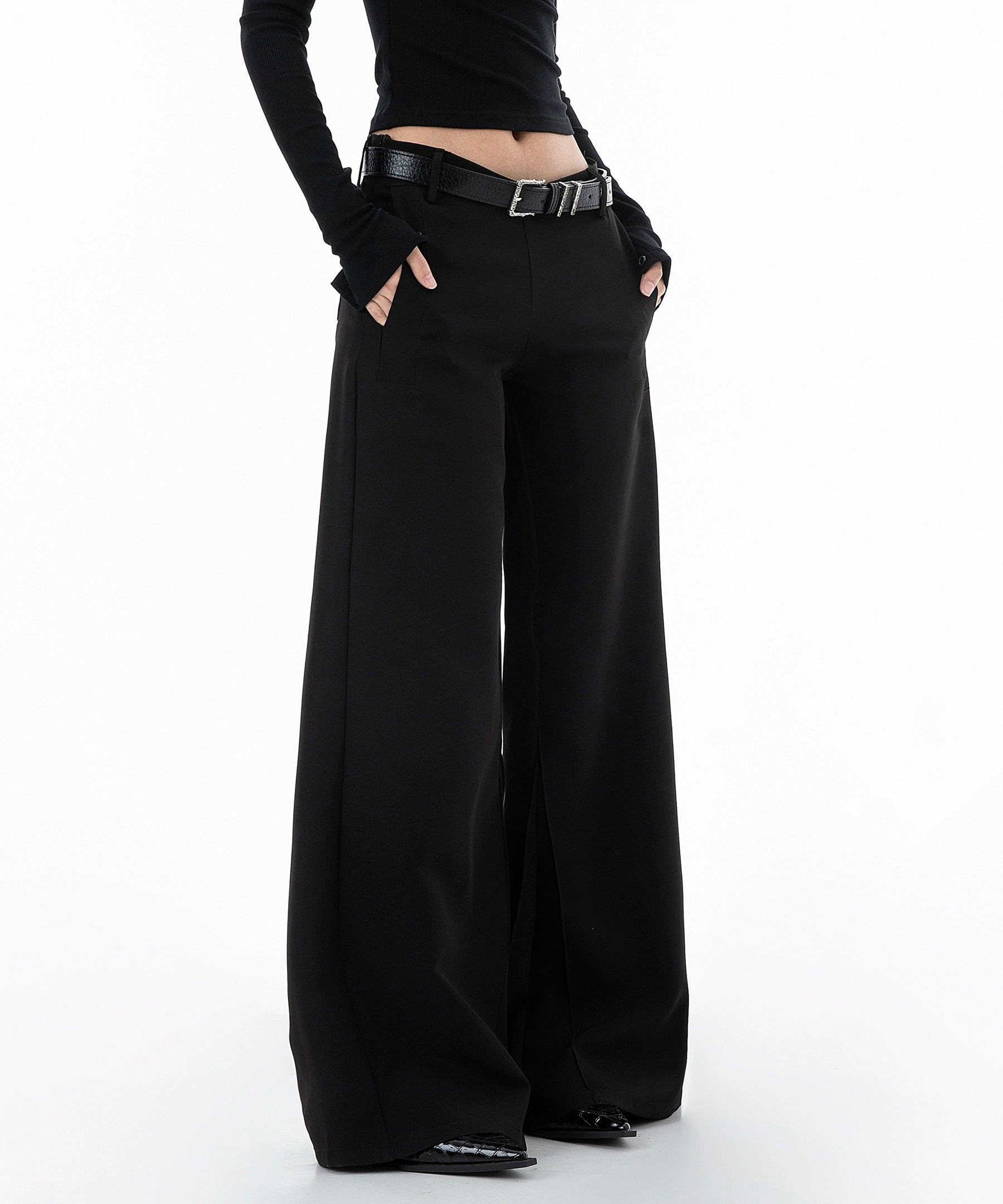 ICH MODE 美式复古低腰微喇休闲裤女宽松直筒长裤运动裤阔腿裤子