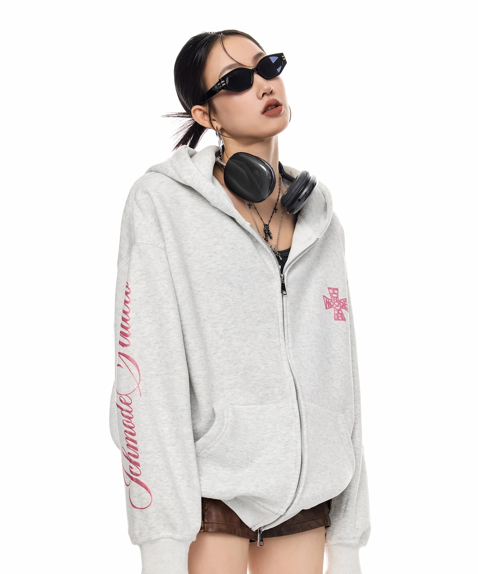 ICH MODE 美式复古哥特加绒连帽卫衣外套女新款秋冬宽松开衫上衣