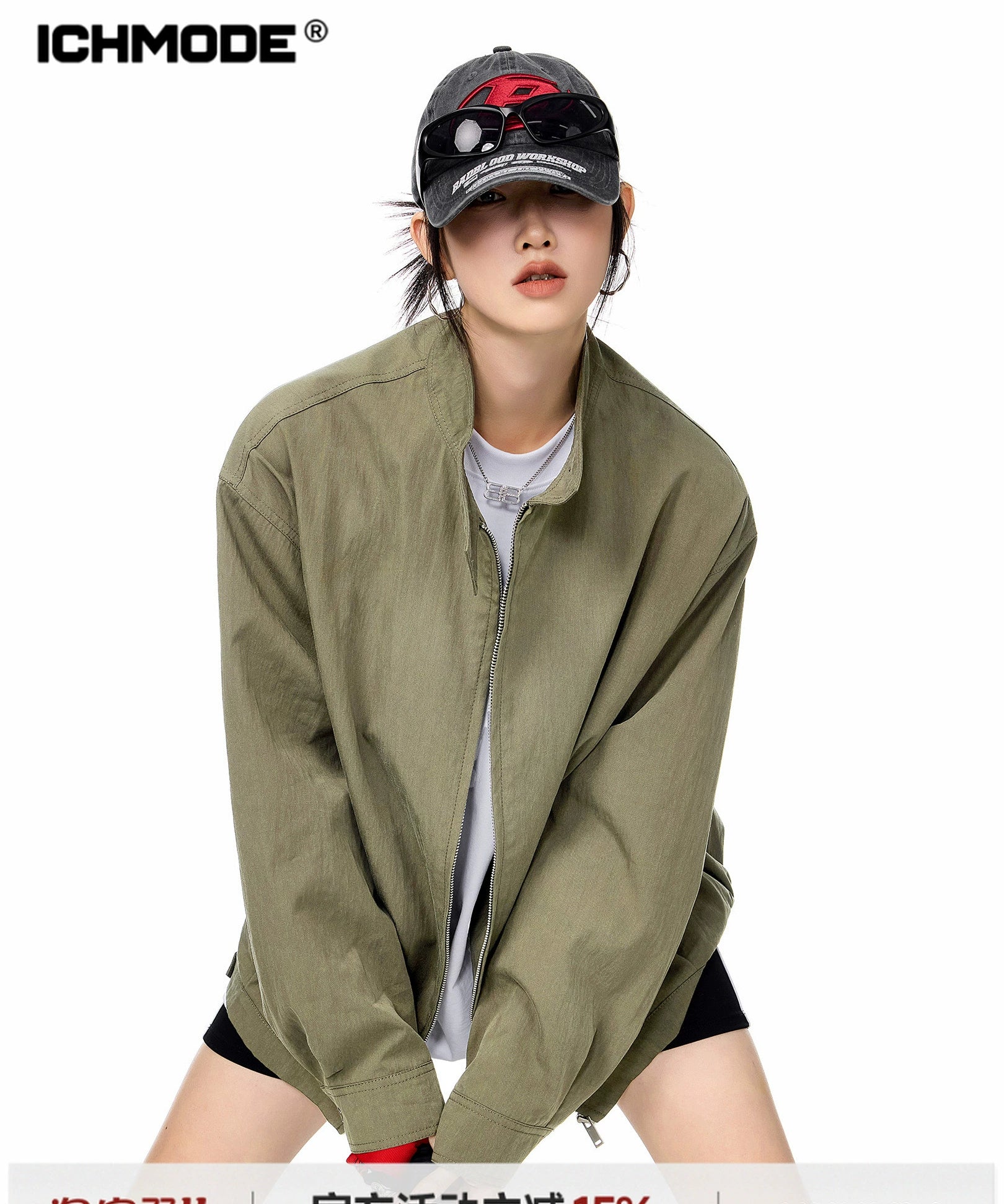 ICH MODE 美式复古休闲外套女秋冬新款宽松哈灵顿夹克工装上衣