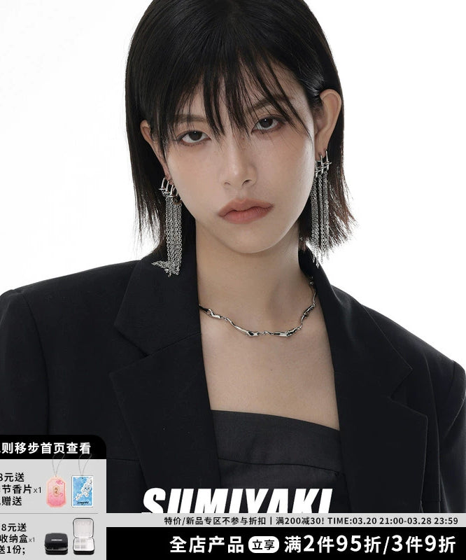 挂耳染既视感！SUMIYAKI机械流苏耳环女大气高级感银色耳挂耳饰