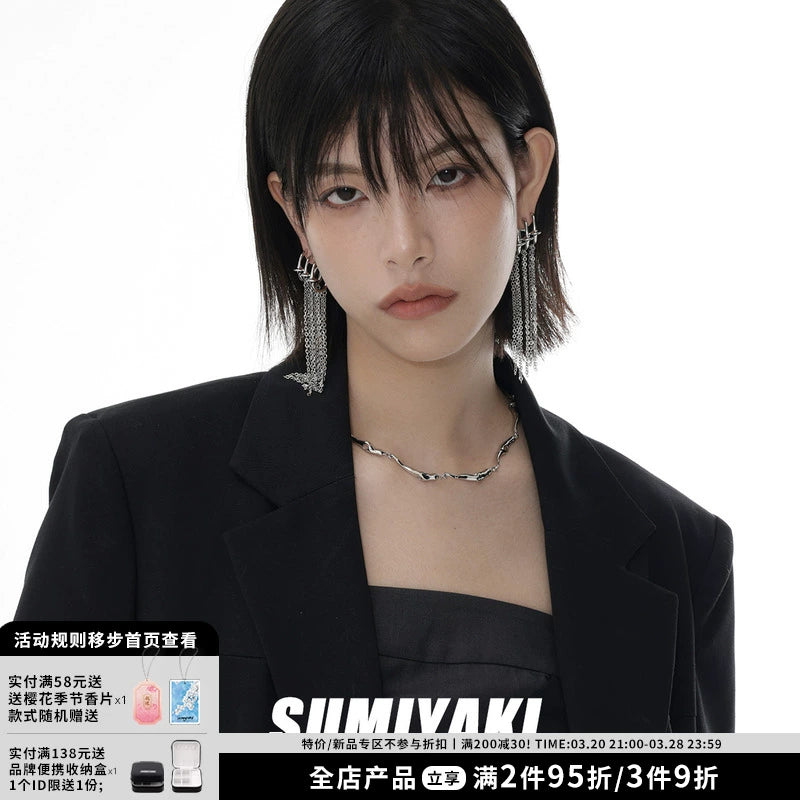 挂耳染既视感！SUMIYAKI机械流苏耳环女大气高级感银色耳挂耳饰