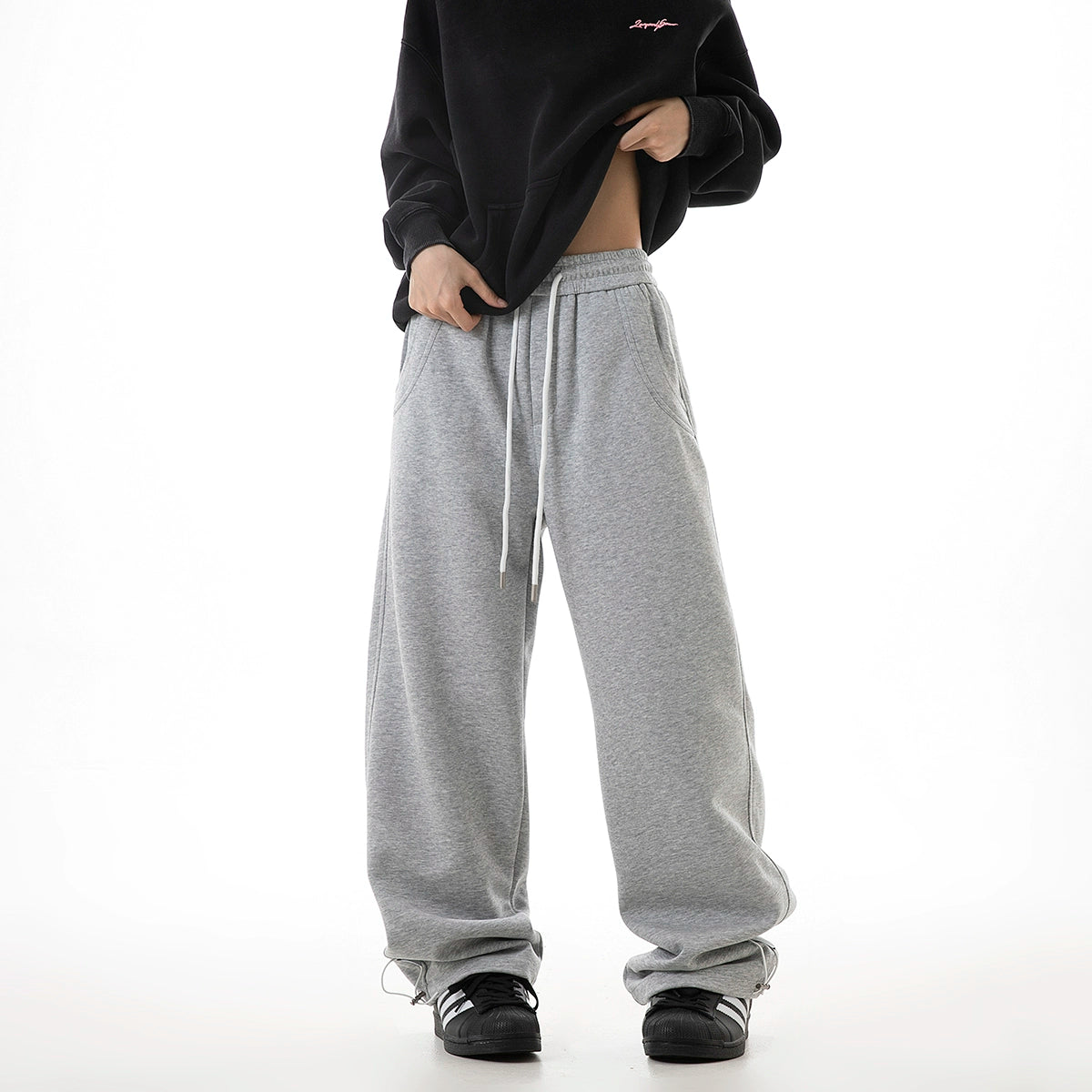 ICH MODE 美式复古休闲运动卫裤女秋冬国潮牌宽松垂感直筒休闲裤