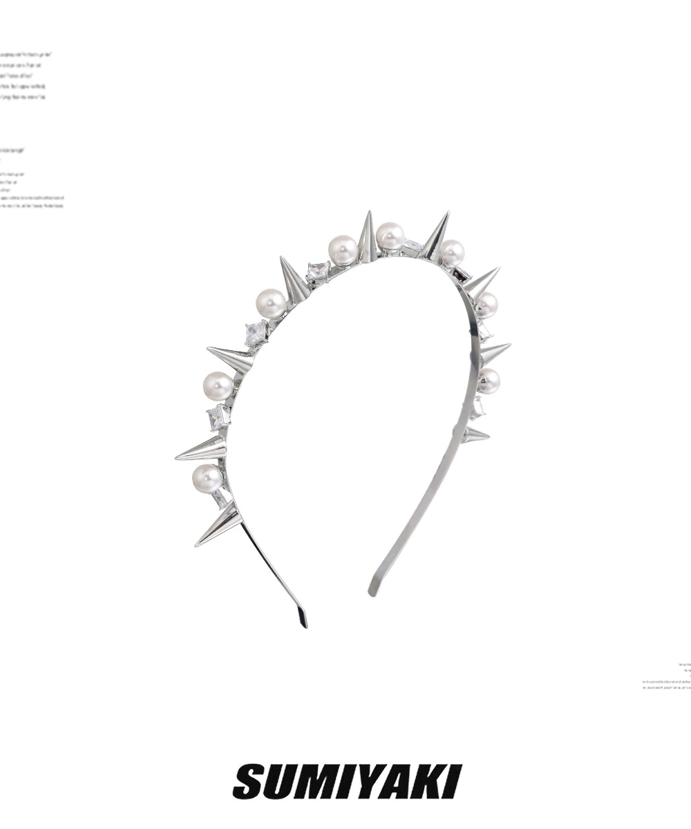 刚柔并济！SUMIYAKI 在逃公主珍珠铆钉发箍朋克学院风小众发饰女