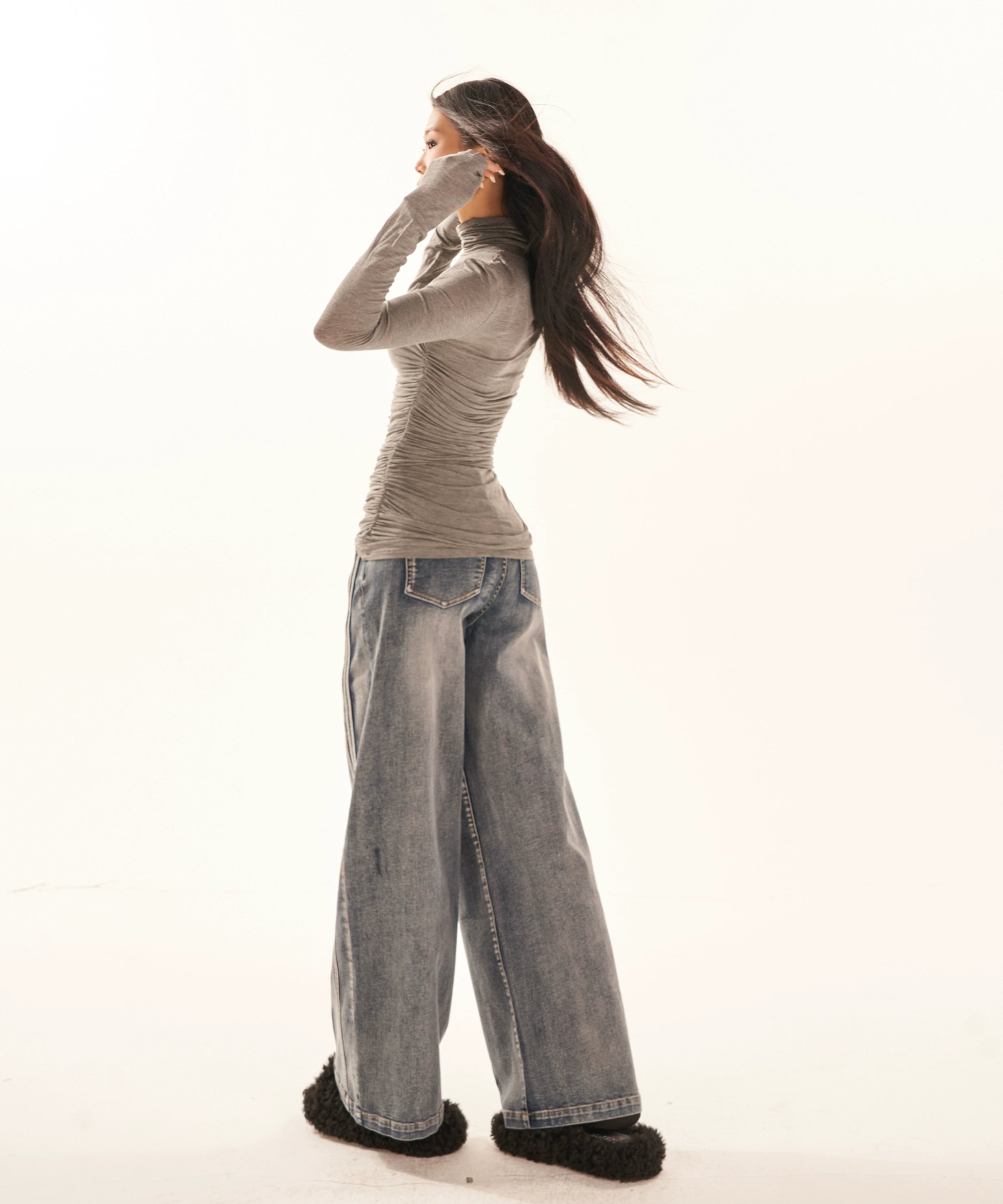 野生zerocircle复古水洗直筒牛仔裤女春季设计感显瘦宽松阔腿裤子