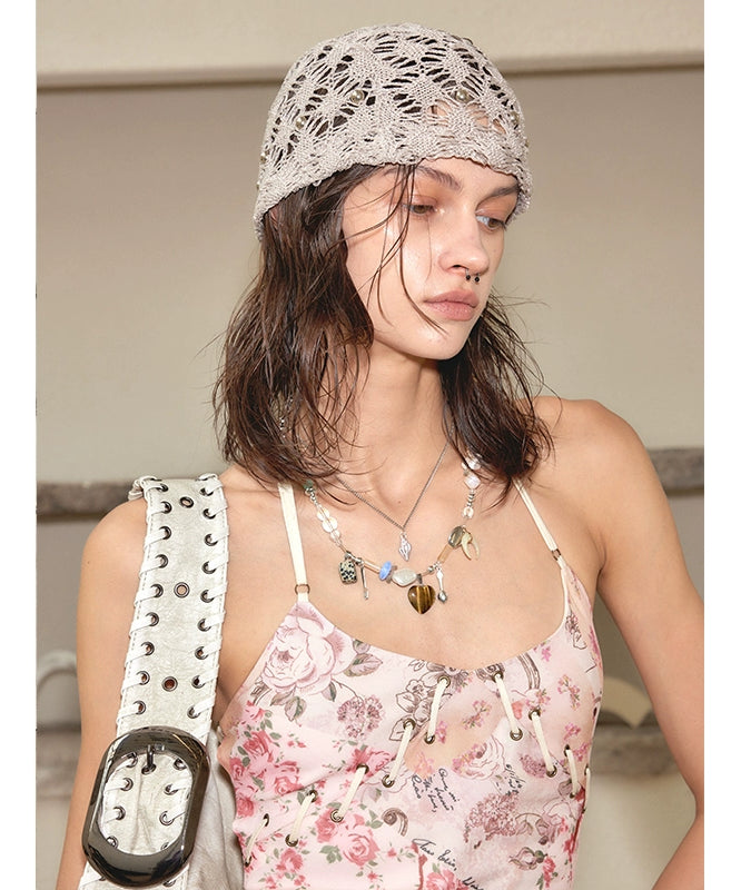 2th Desire法式复古冷帽串珠针织镂空薄款头巾渡假风包头帽子