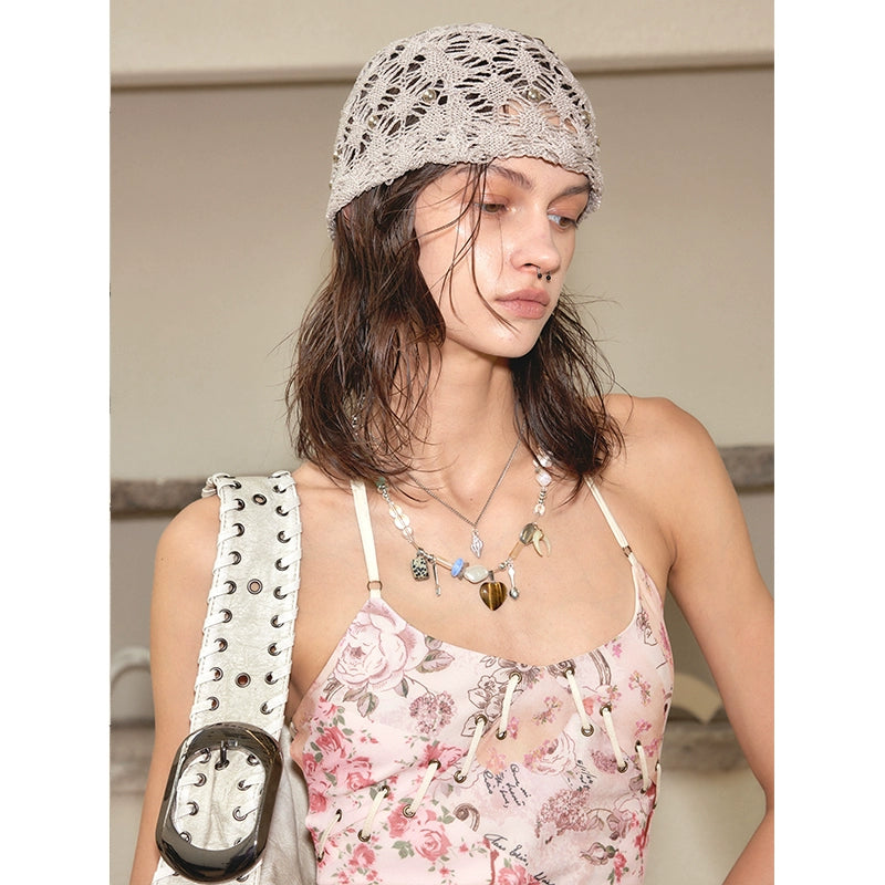 2th Desire法式复古冷帽串珠针织镂空薄款头巾渡假风包头帽子
