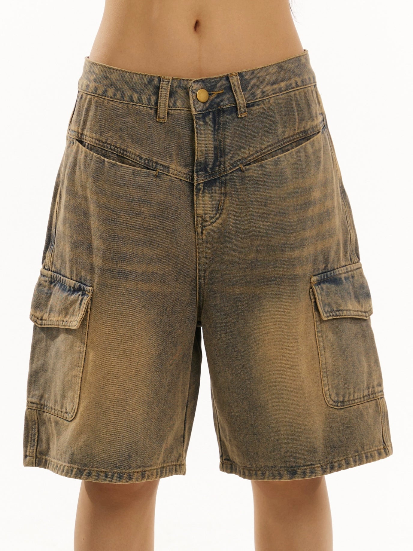 野生zero复古水洗牛仔短裤女夏美式小众显瘦宽松阔腿直筒五分裤子