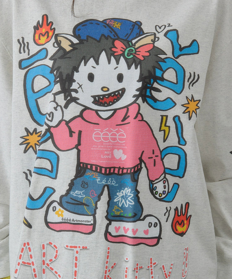 “艺术凯蒂”| eeee恶搞插画手绘涂鸦长袖T恤宽松潮流卫衣打底衫