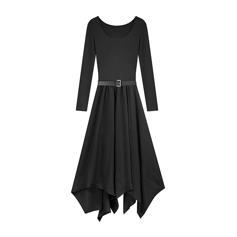 野生zerocircle 黑杏色a字长袖连衣裙女春秋辣妹显瘦修身收腰裙子