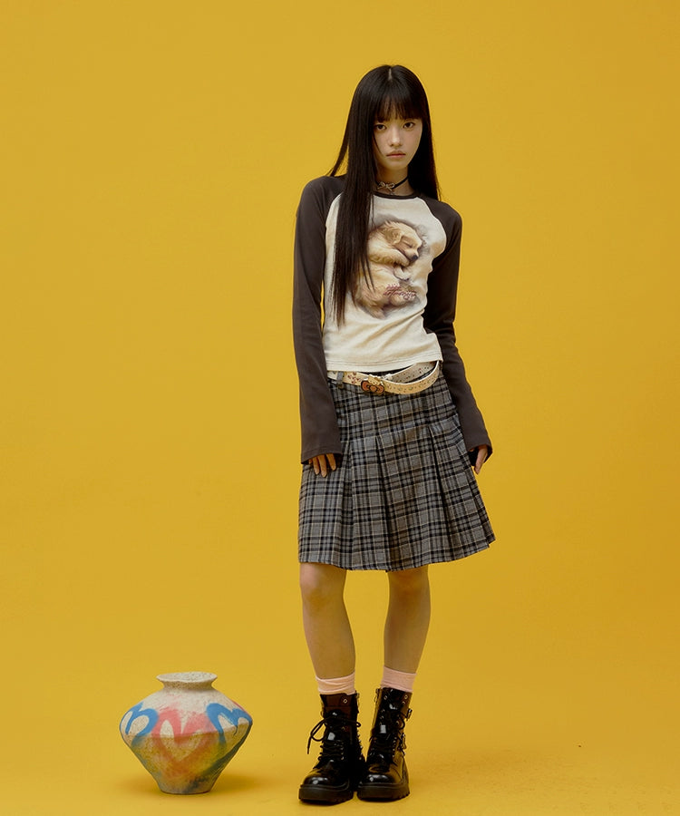 “瞌睡小狗”| eeee温柔风3D打印长袖T恤少女感修身插肩袖打底衫