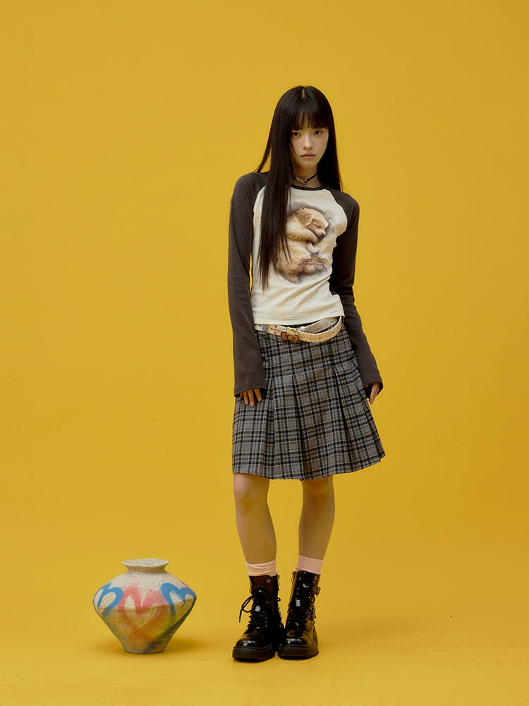 “瞌睡小狗”| eeee温柔风3D打印长袖T恤少女感修身插肩袖打底衫