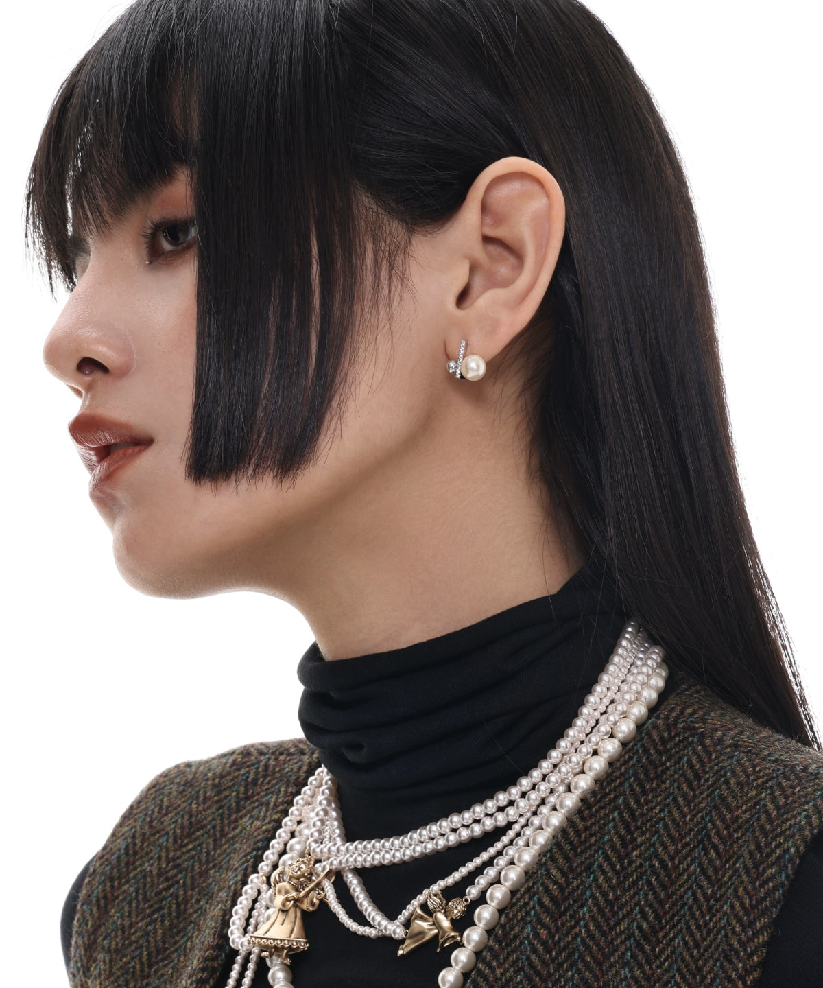 简约就是高级！SUMIYAKI原创双层方块珍珠耳钉精致简约百搭耳环