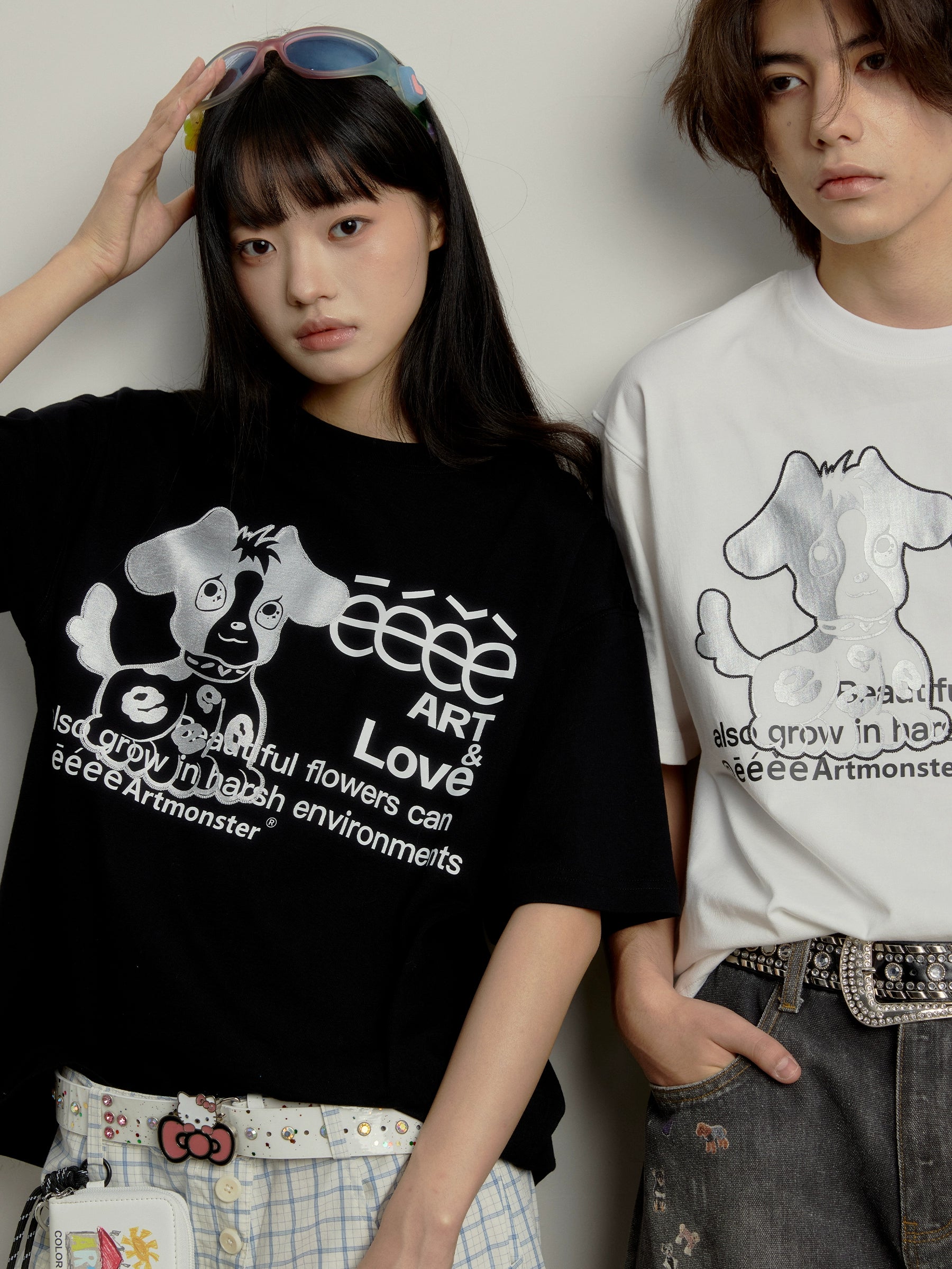 “炫彩小狗”| eeee原创潮牌狗狗烫银印花T恤复古高街字母短袖夏