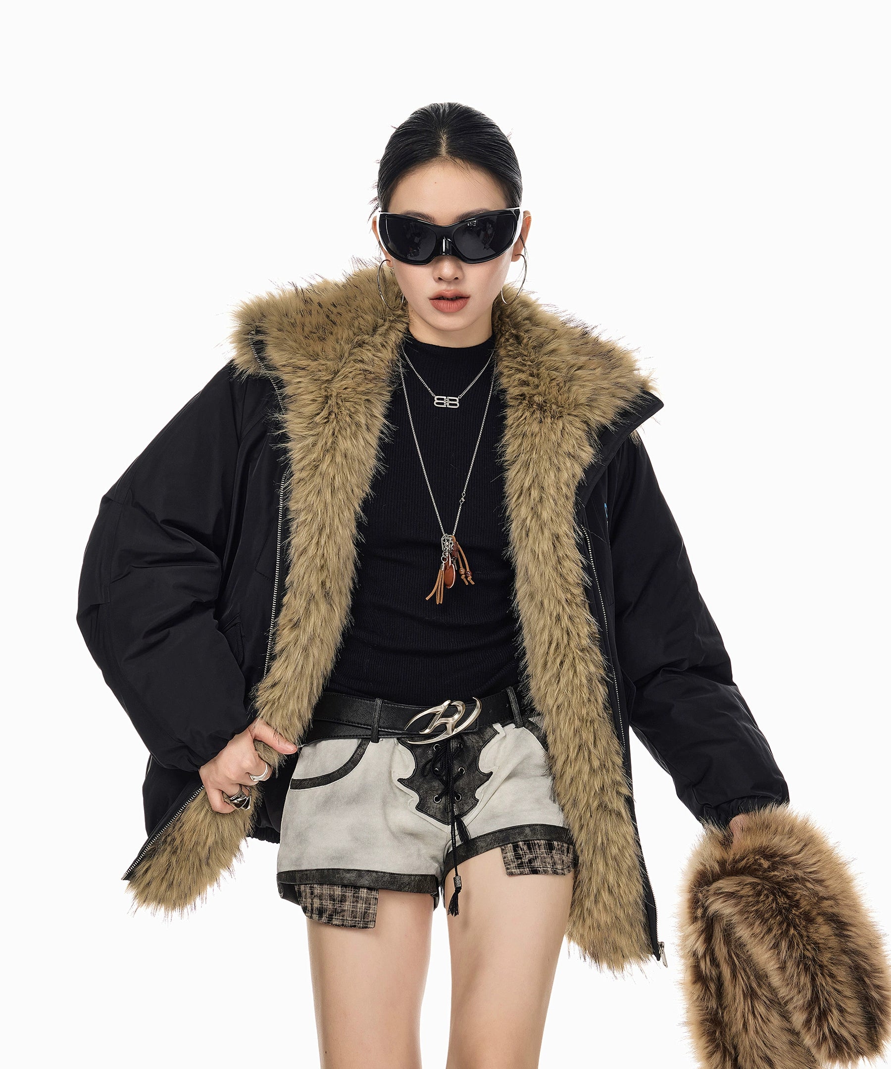 ICH MODE 美式复古座山雕棉衣棉服女2025新款秋冬季毛领防寒外套