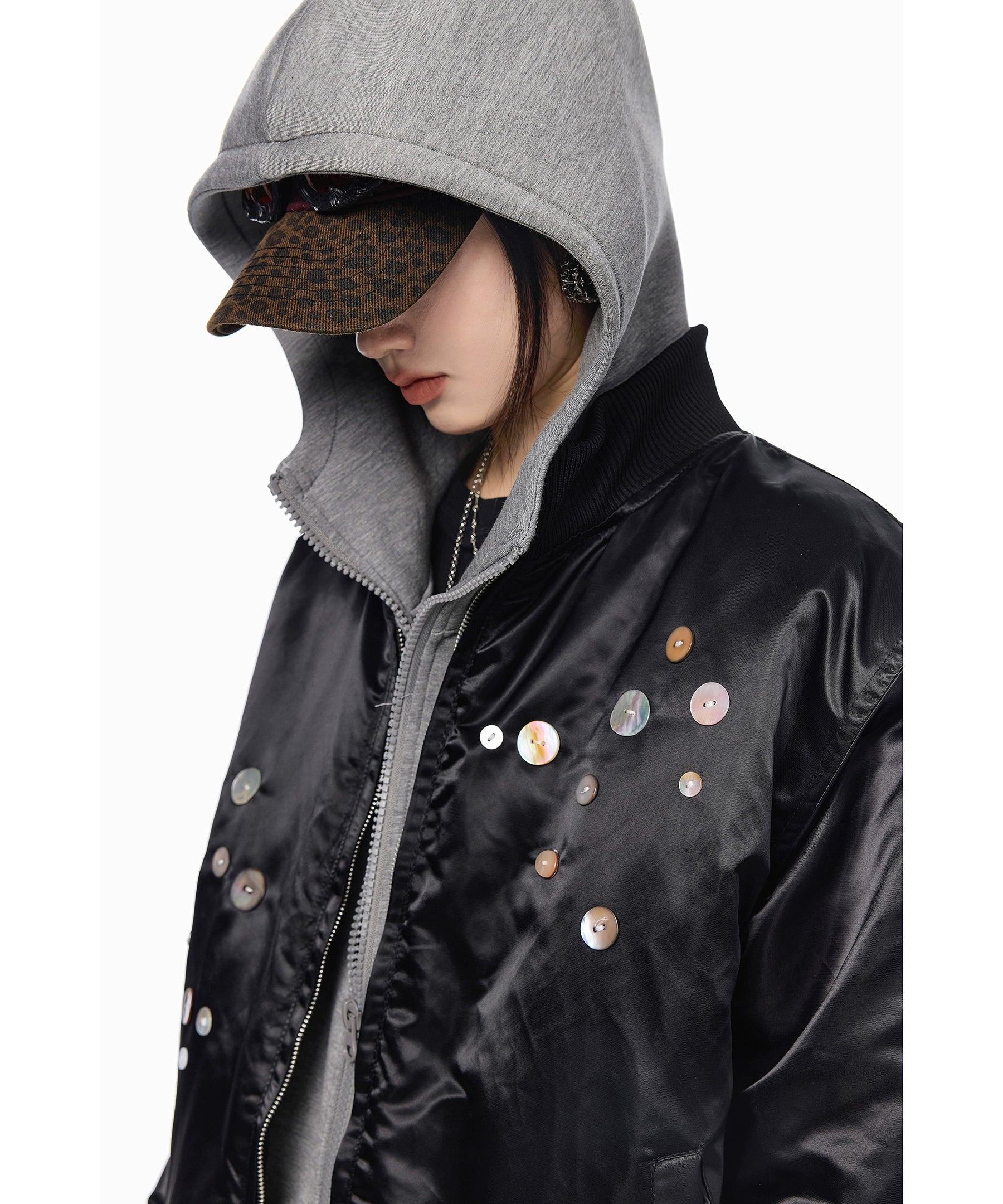 ICH MODE 美式复古彩扣薄棉服女2025新款秋冬季宽松立领棉衣外套