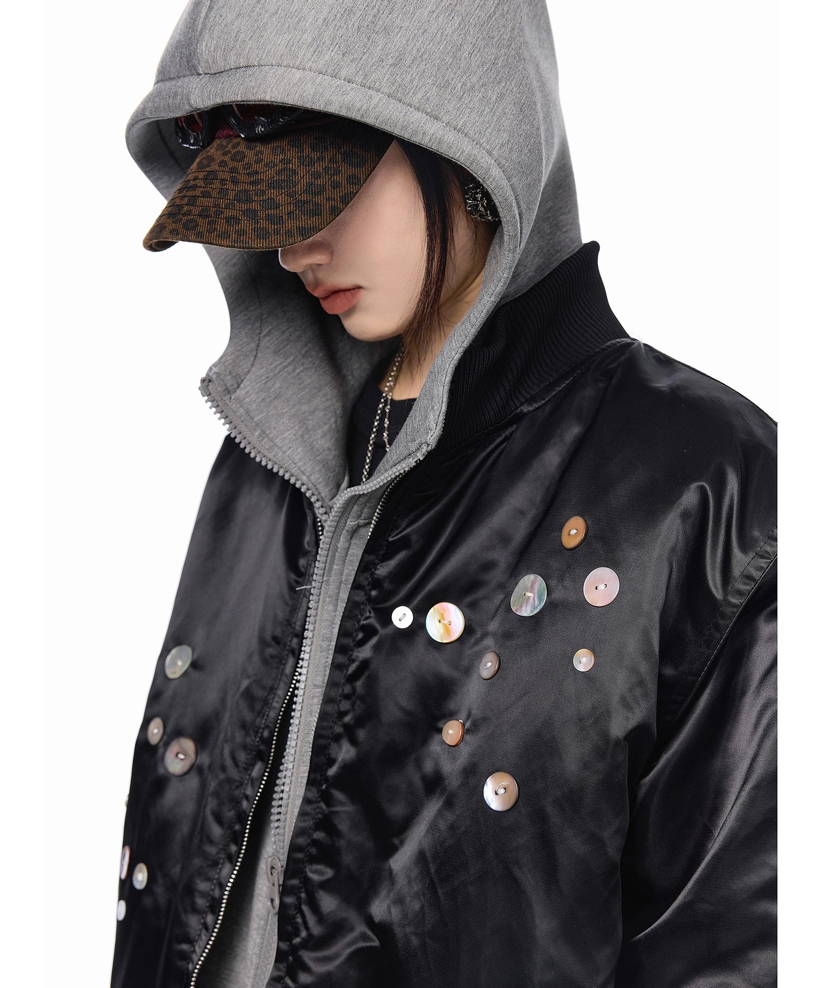 ICH MODE 美式复古彩扣薄棉服女2025新款秋冬季宽松立领棉衣外套