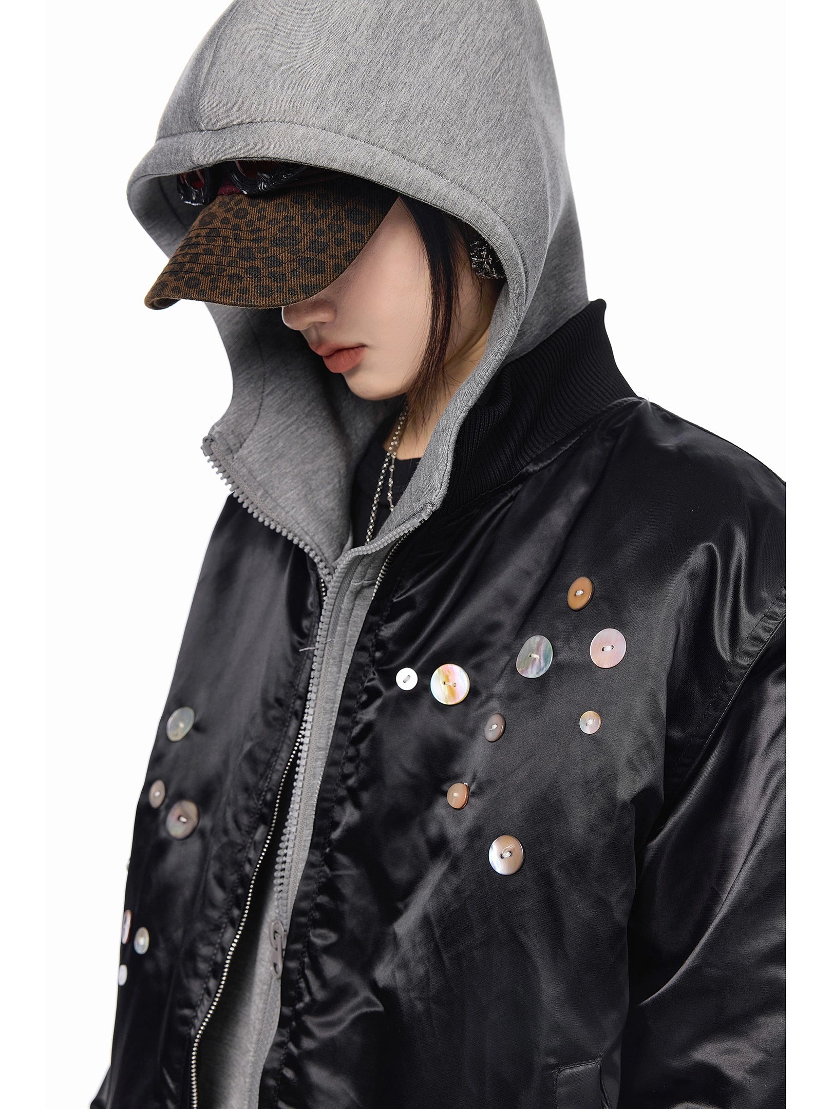 ICH MODE 美式复古彩扣薄棉服女2025新款秋冬季宽松立领棉衣外套