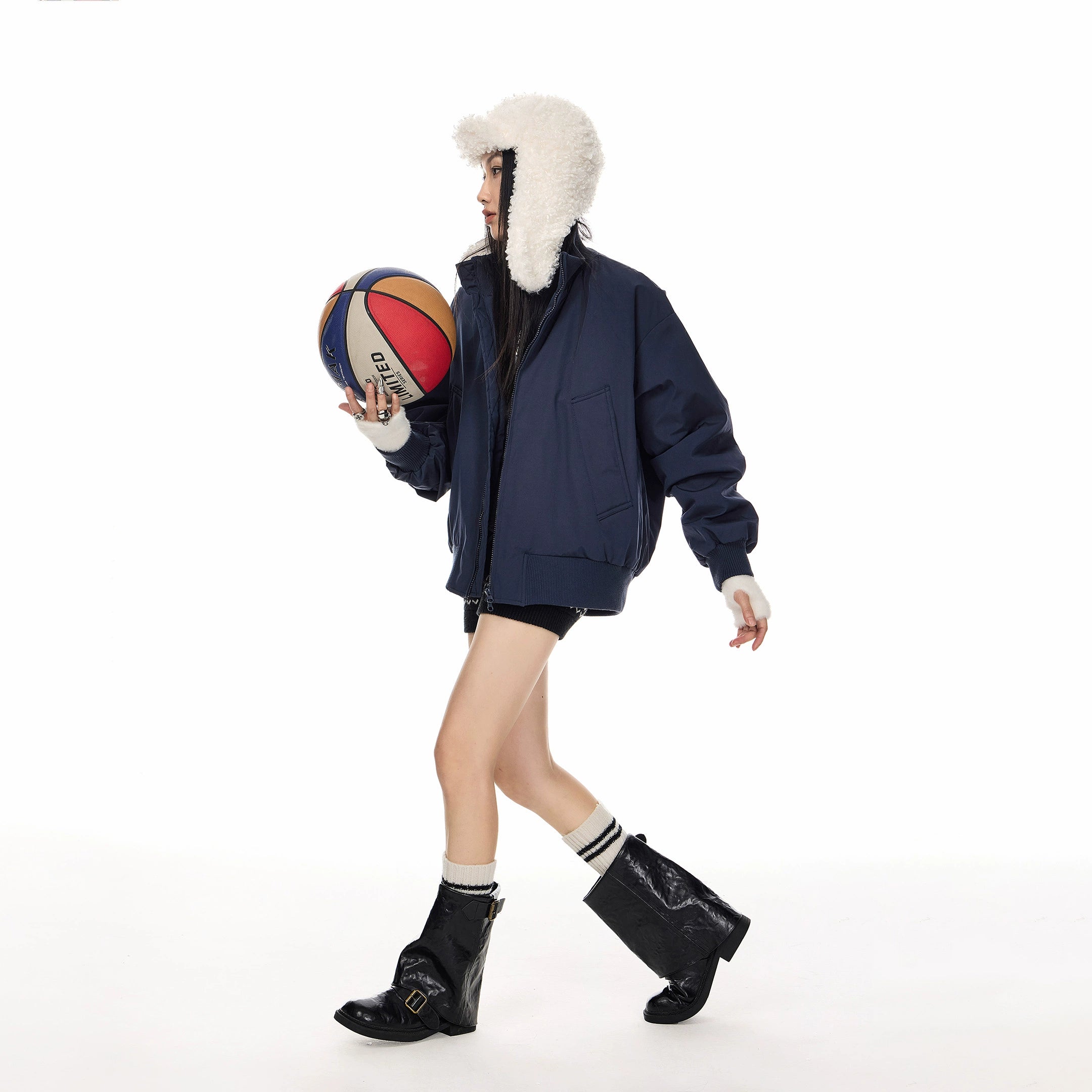 ICH MODE 90白鸭绒美式立领黑色轻薄羽绒服女冬季保暖宽松外套