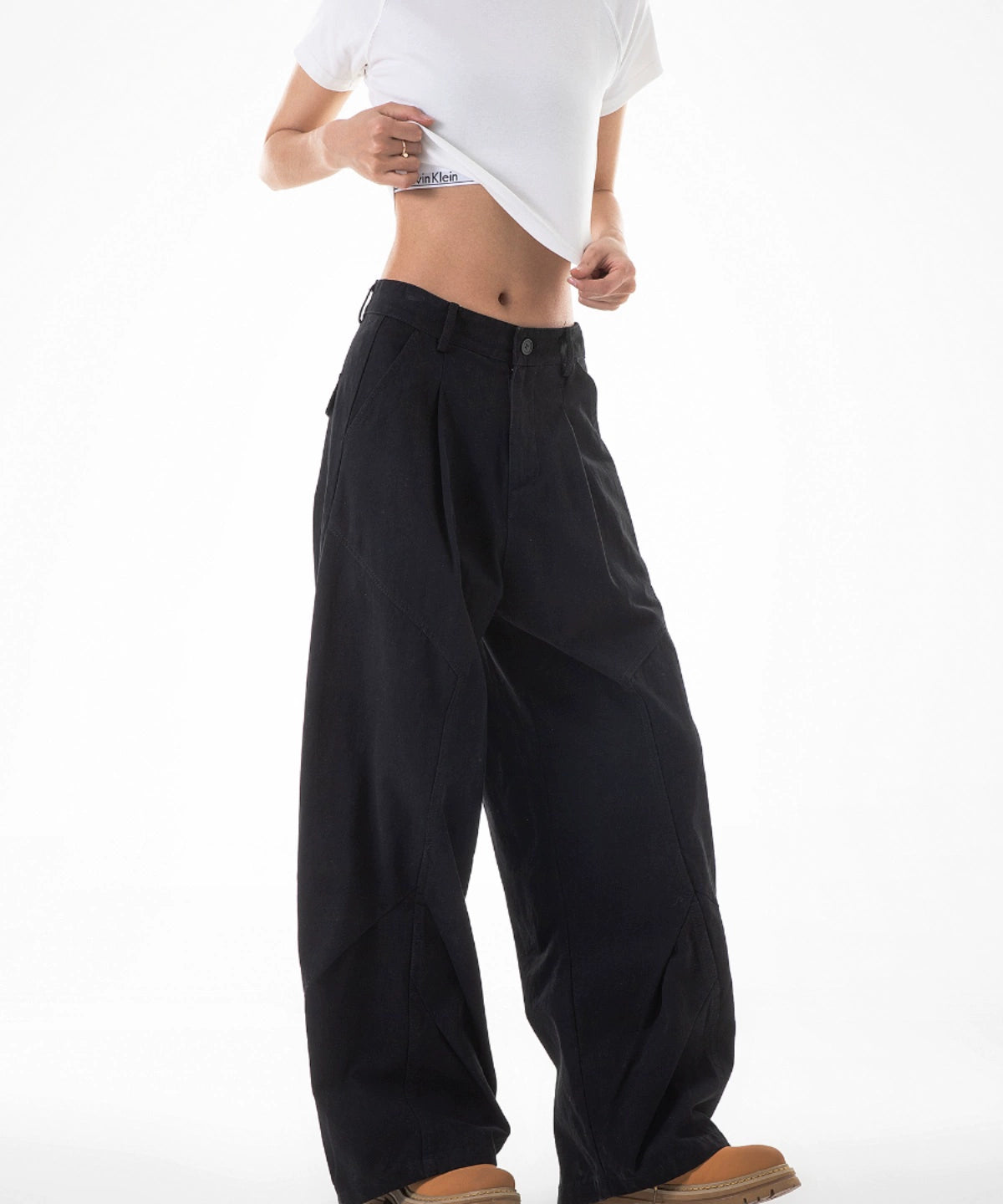 ICH MODE 美式复古白色弯刀裤女夏季宽松bf直筒阔腿裤休闲工装裤