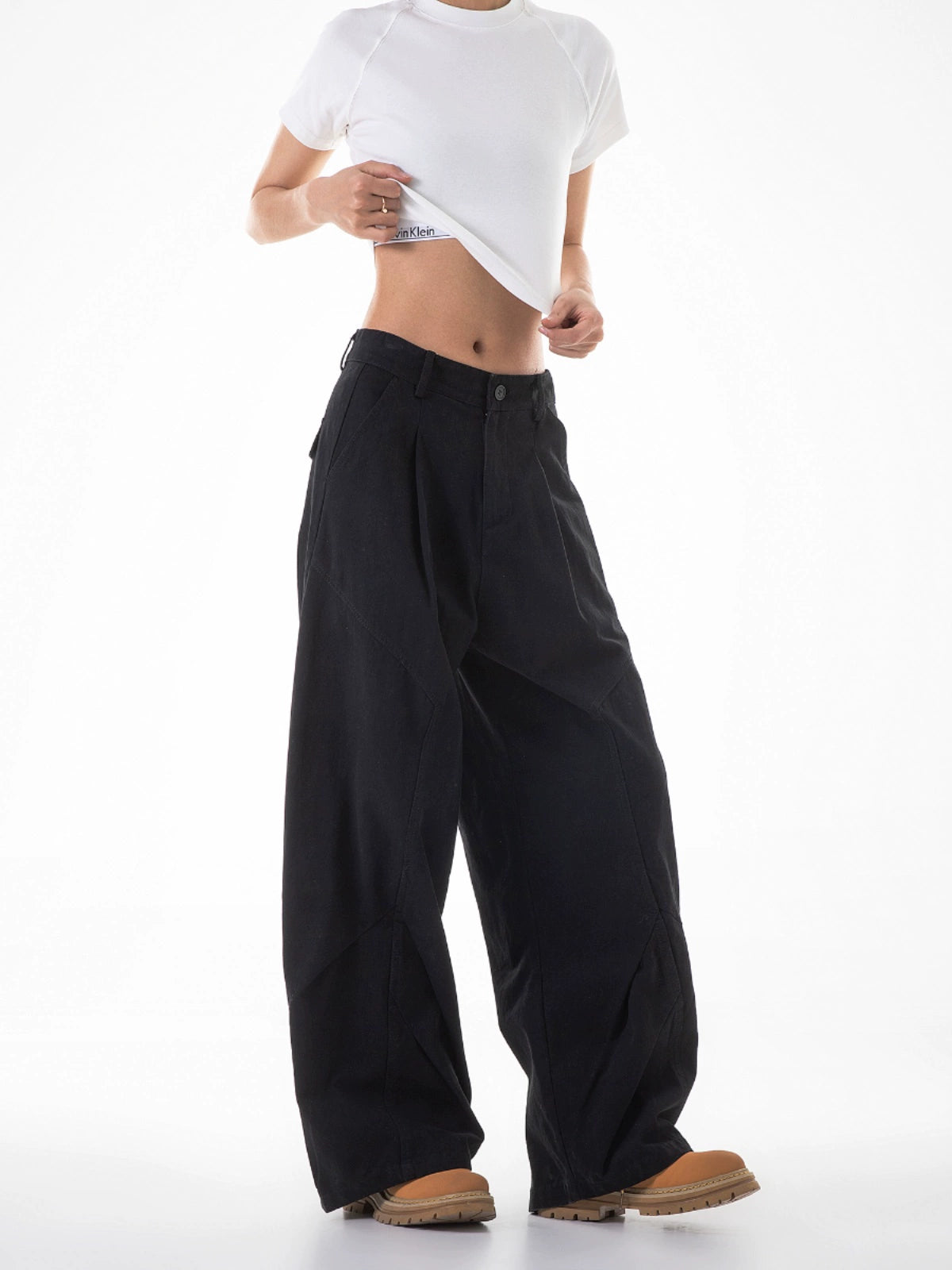 ICH MODE 美式复古白色弯刀裤女夏季宽松bf直筒阔腿裤休闲工装裤