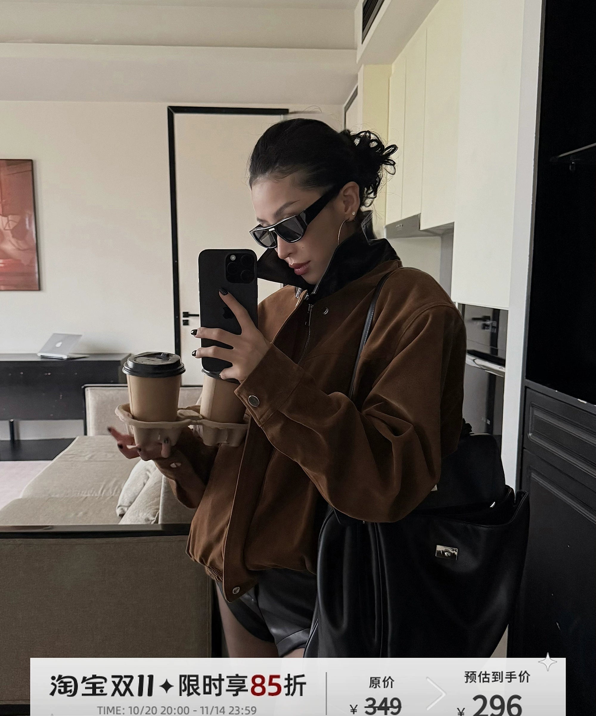 野生zero 拼色复古翻领皮衣女秋季新款美式短款宽松长袖夹克上衣