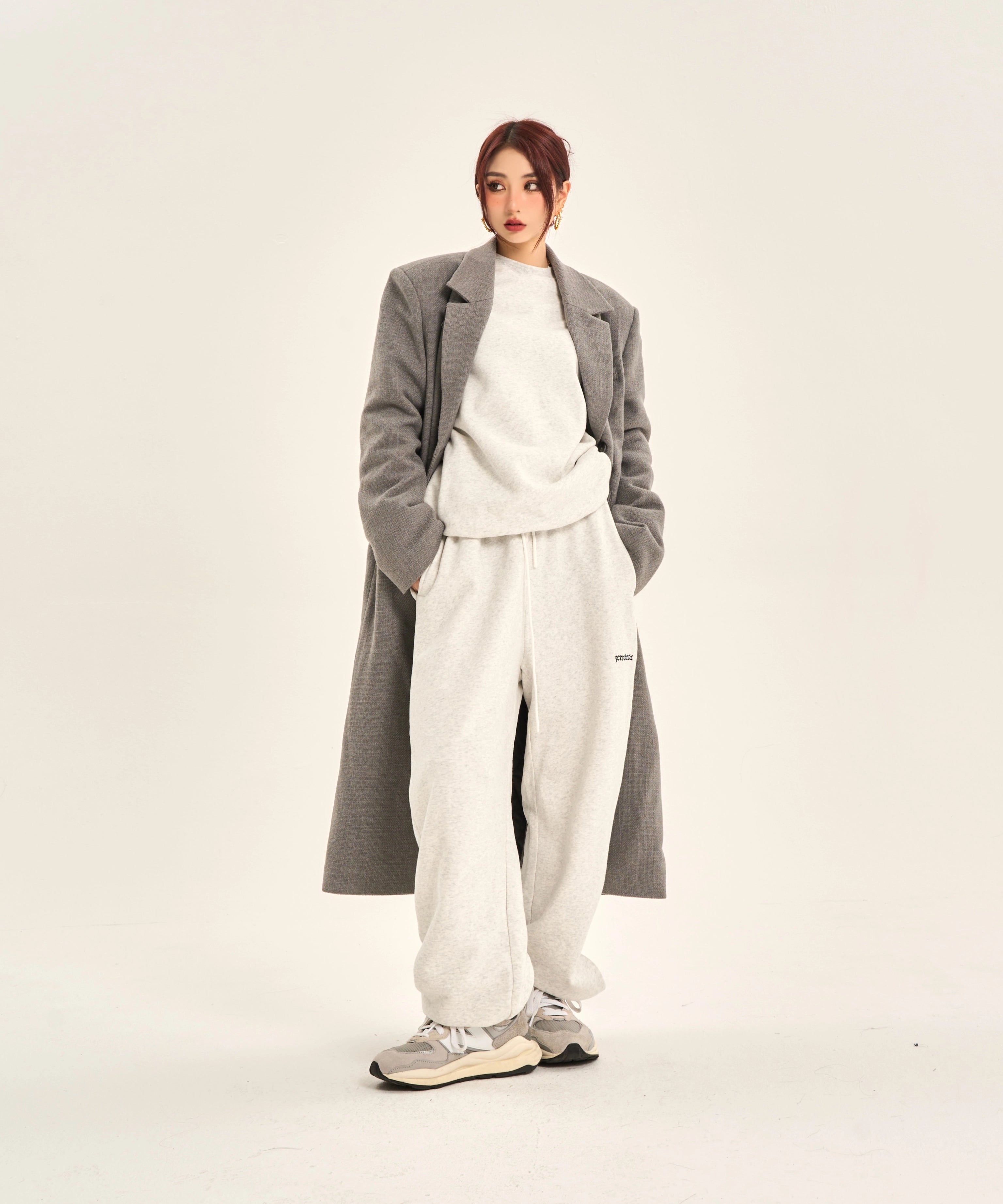 野生zero灰色运动卫衣套装女春秋冬季加绒宽松慵懒风休闲束脚裤子