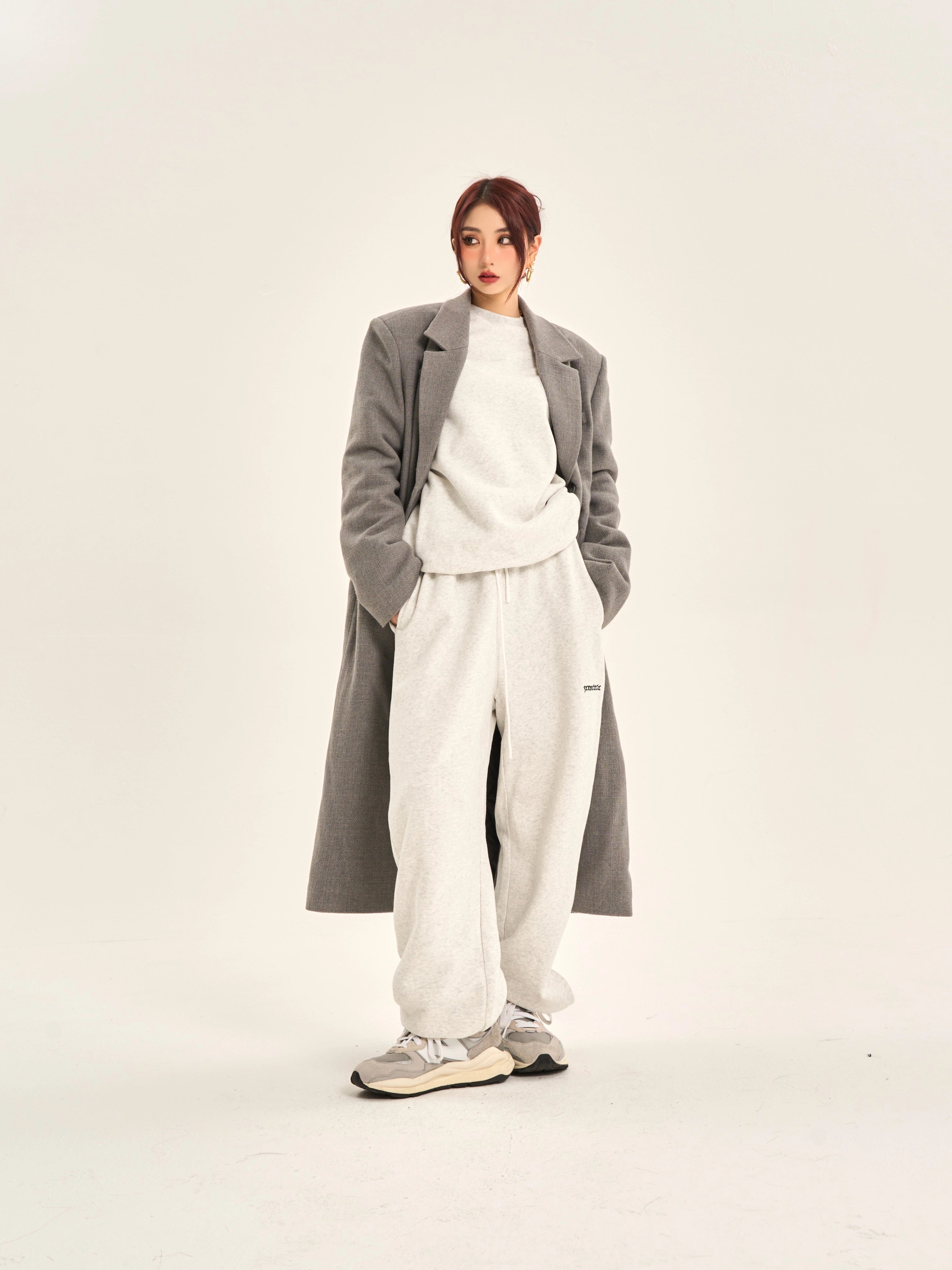 野生zero灰色运动卫衣套装女春秋冬季加绒宽松慵懒风休闲束脚裤子