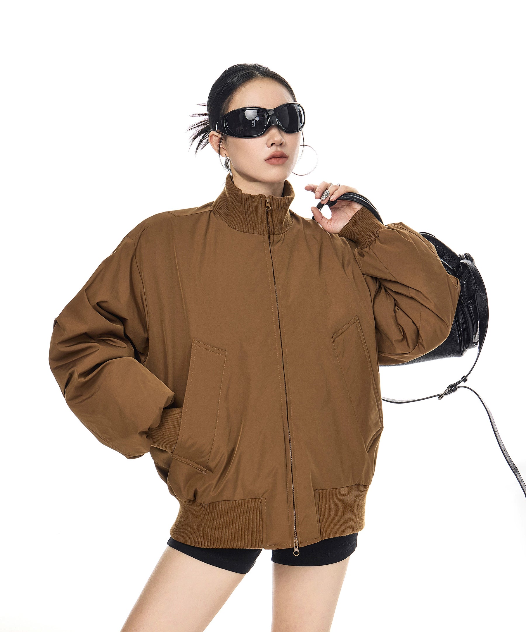 ICH MODE 美式90白鸭绒复古纯色立领羽绒服女冬季宽松外套保暖