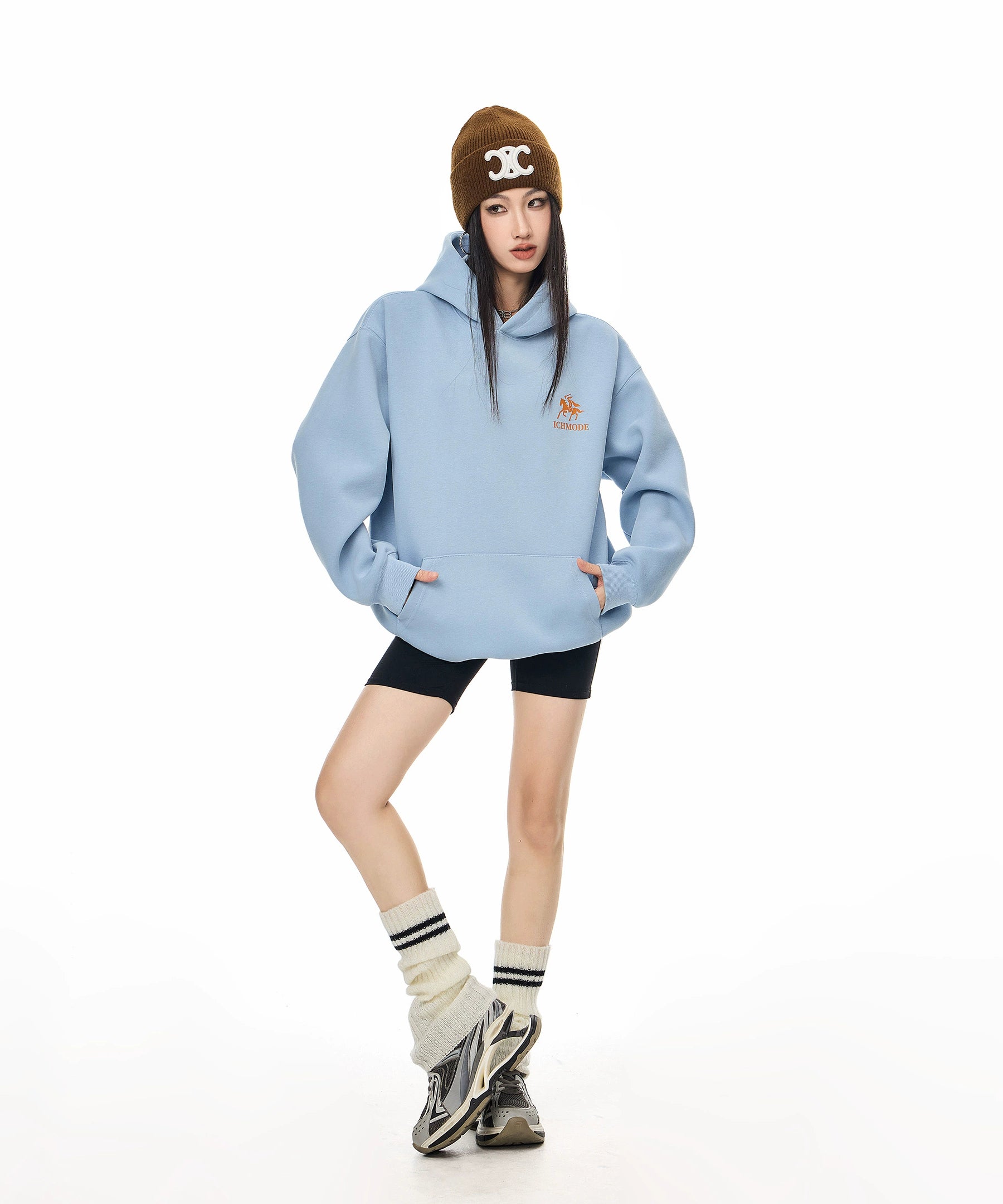 ICH MODE 美式复古印花宽松连帽卫衣女秋冬重磅上衣休闲帽衫外套