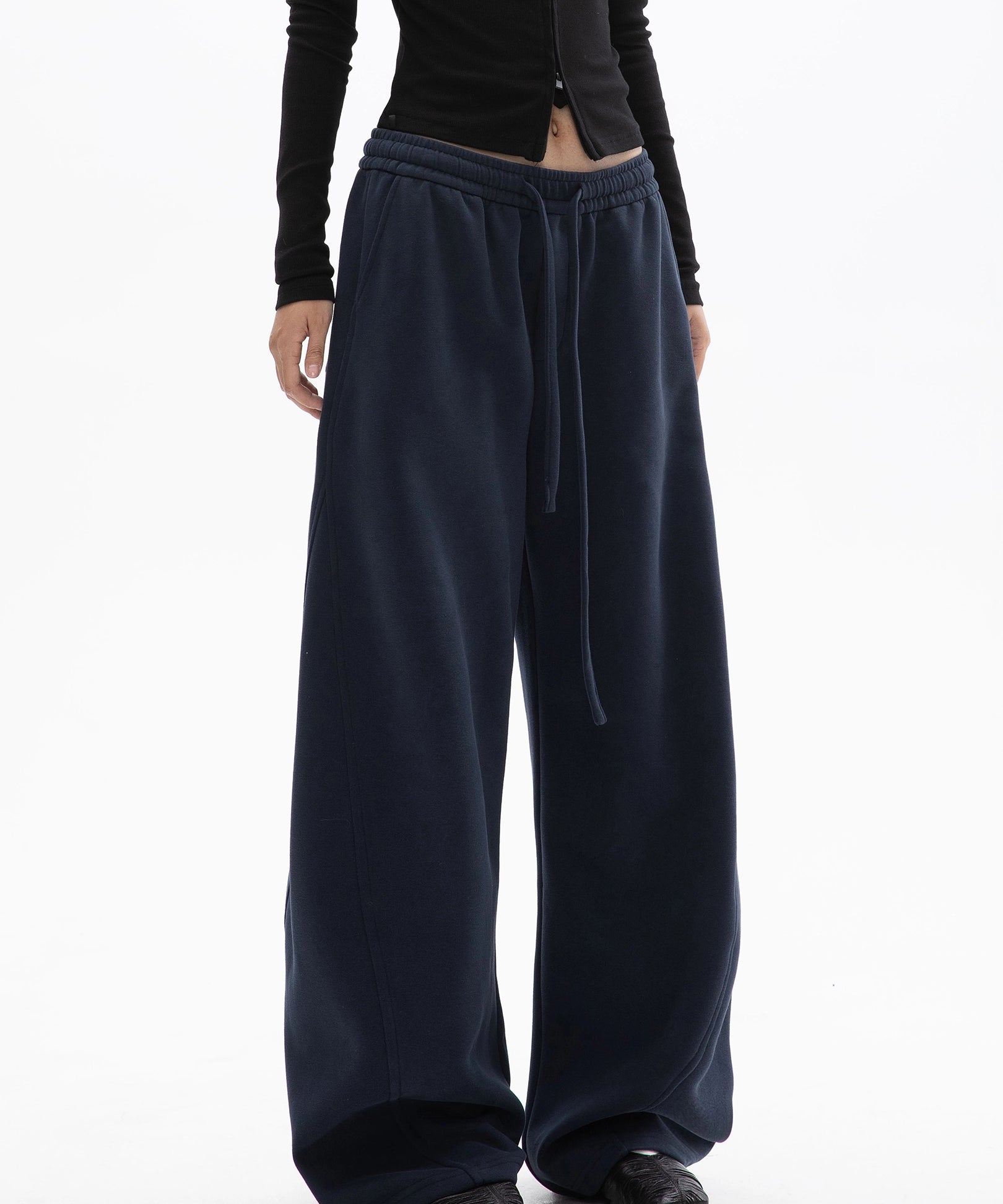 ICH MODE 美式加绒休闲裤女秋冬新款运动卫裤宽松直筒百搭阔腿裤