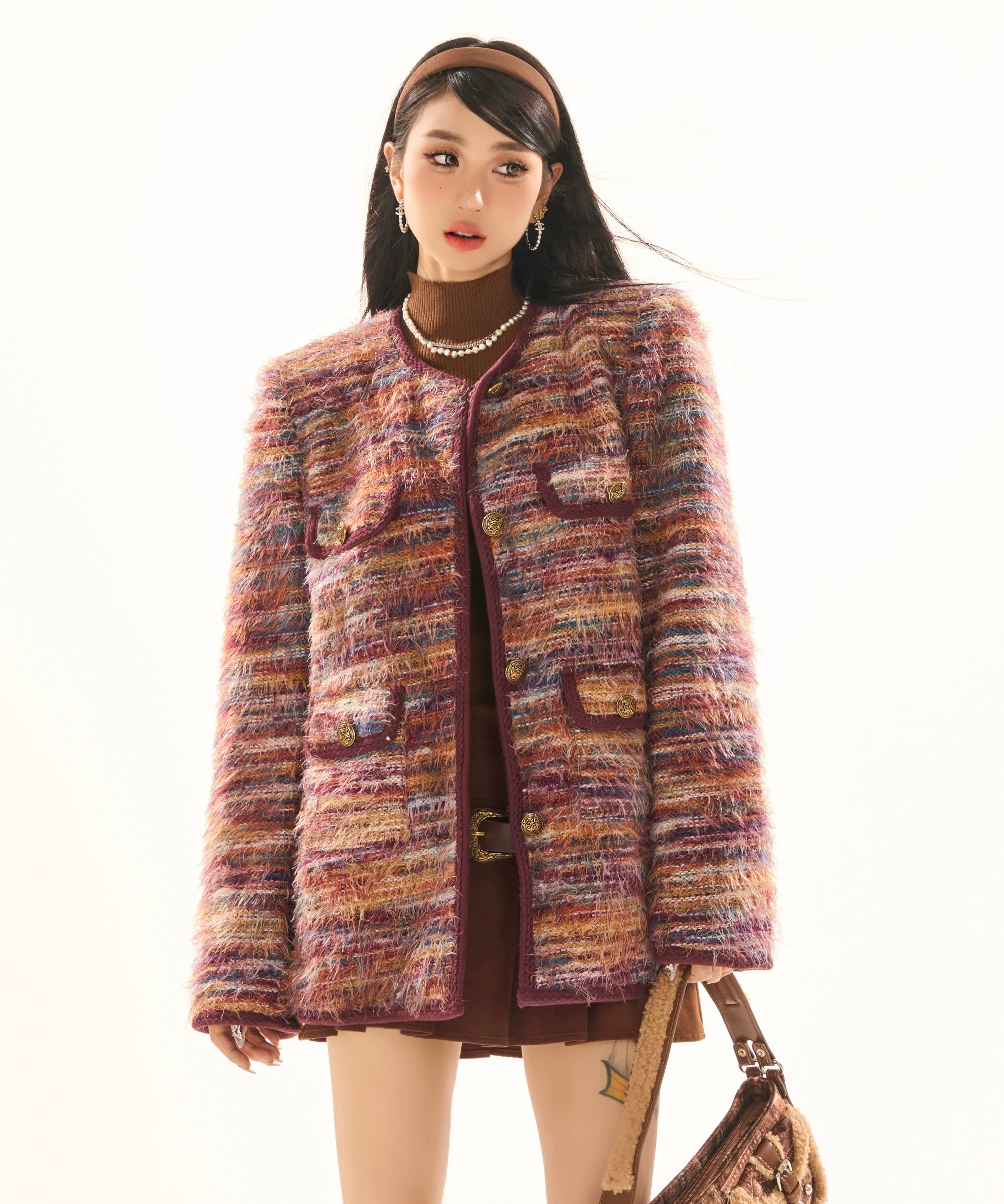 野生zerocircle彩色小众休闲毛毛外套女春秋高级设计感韩系慵懒风