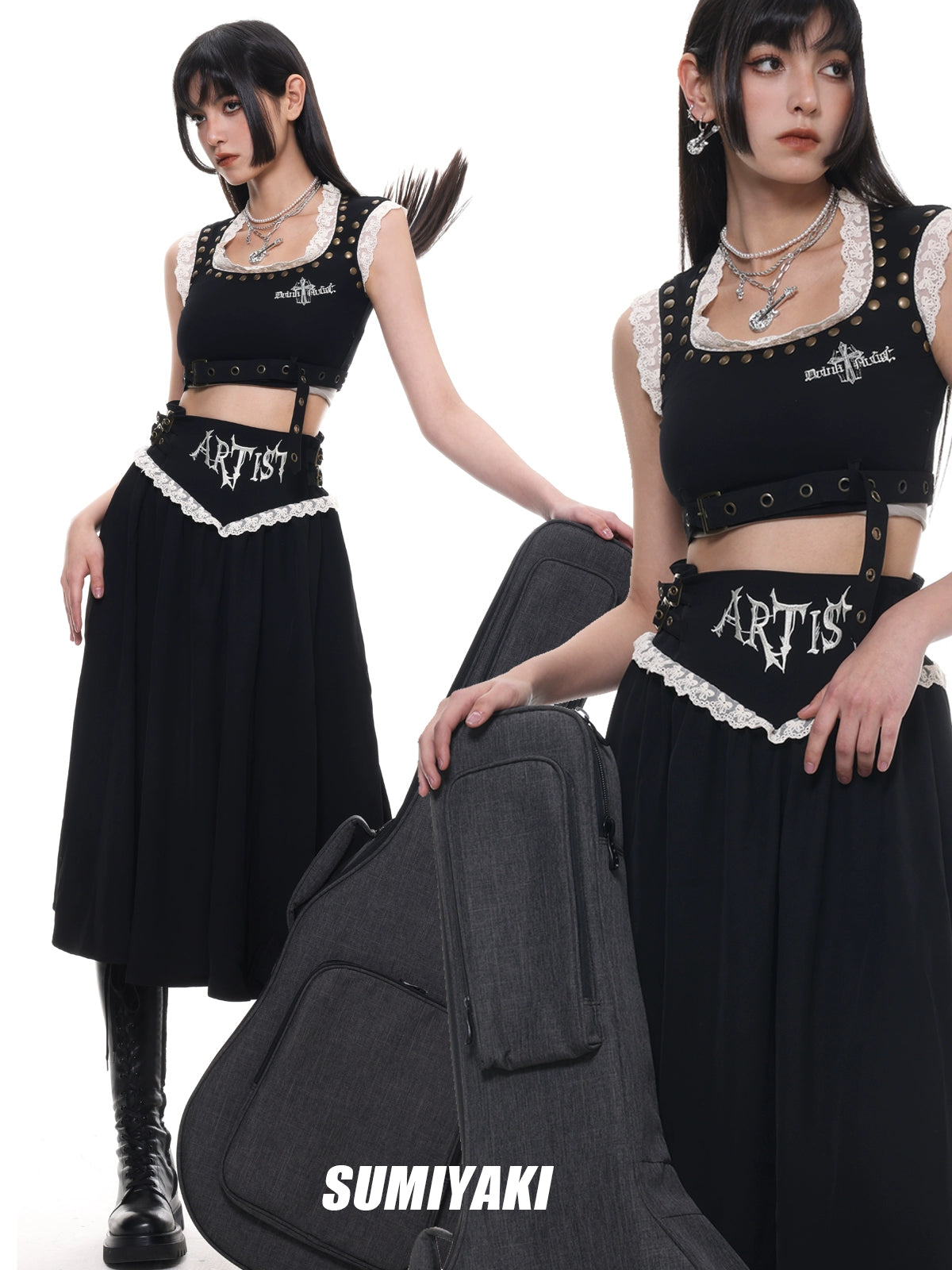 音乐节bi备！SUMIYAKI 朋克吉他系列 双层珍珠项链摇滚风锁骨链