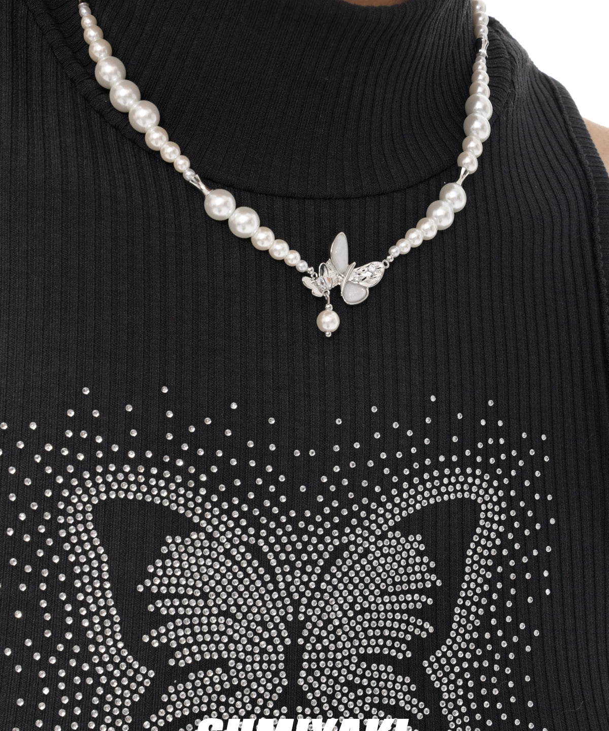 清冷感蝴蝶SUMIYAKI 双生贝母蝴蝶春夏珍珠项链女时尚精致锁骨链