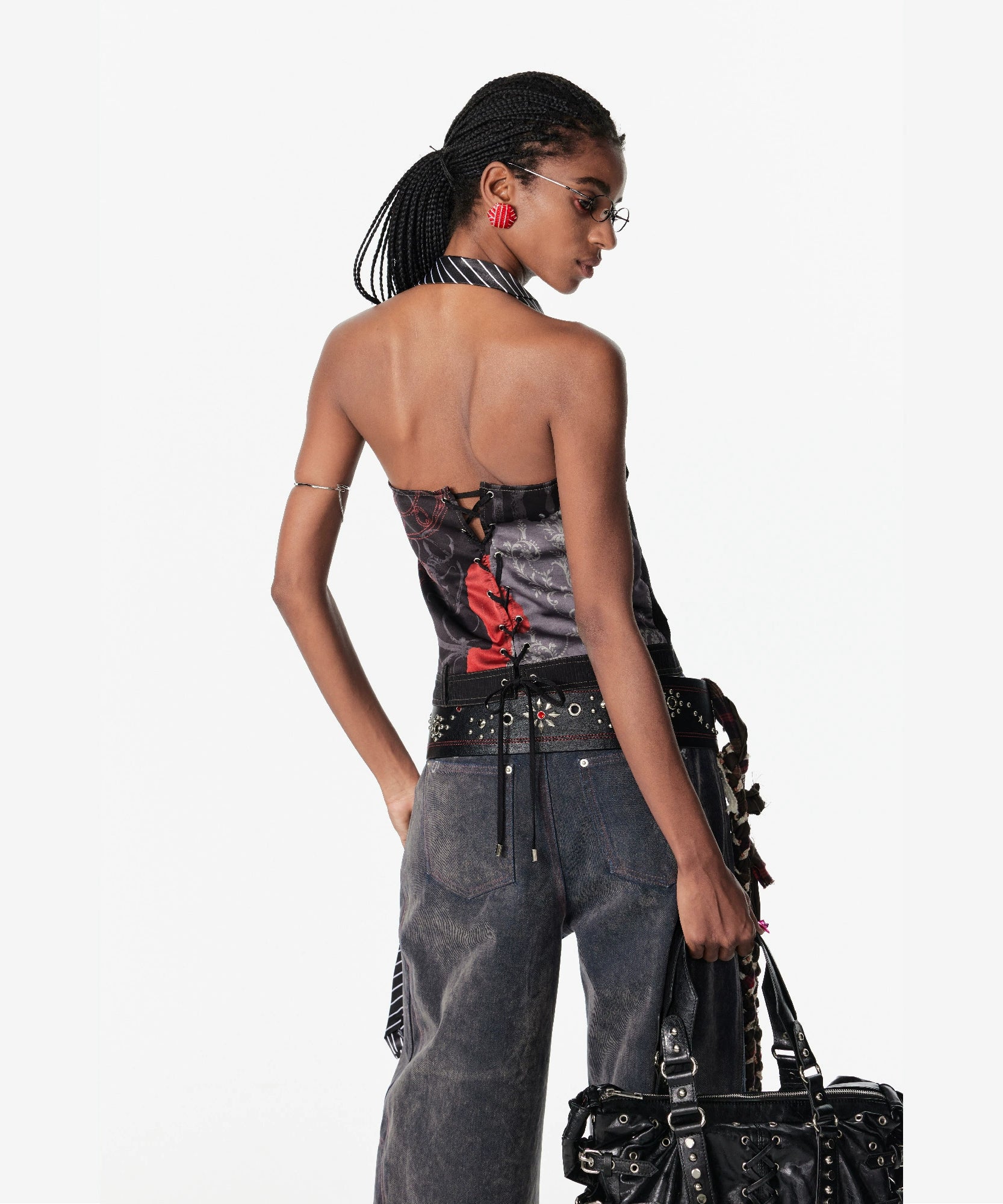 2th Desire印花绑带露背外穿肌理感解构马甲挂脖背心吊带上衣女