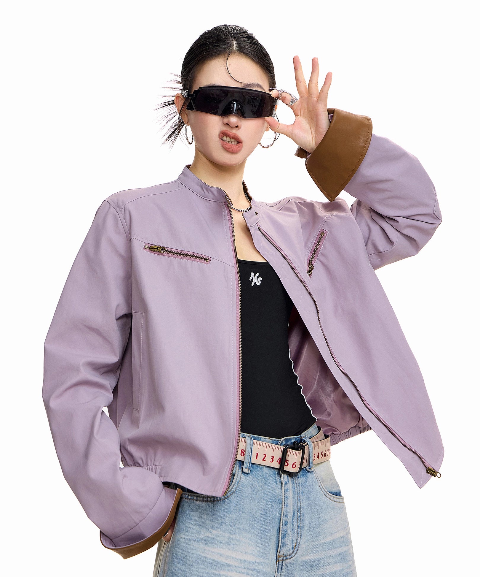 ICH MODE 美式复古工装短外套女2025新款秋冬巴恩风夹克立领上衣