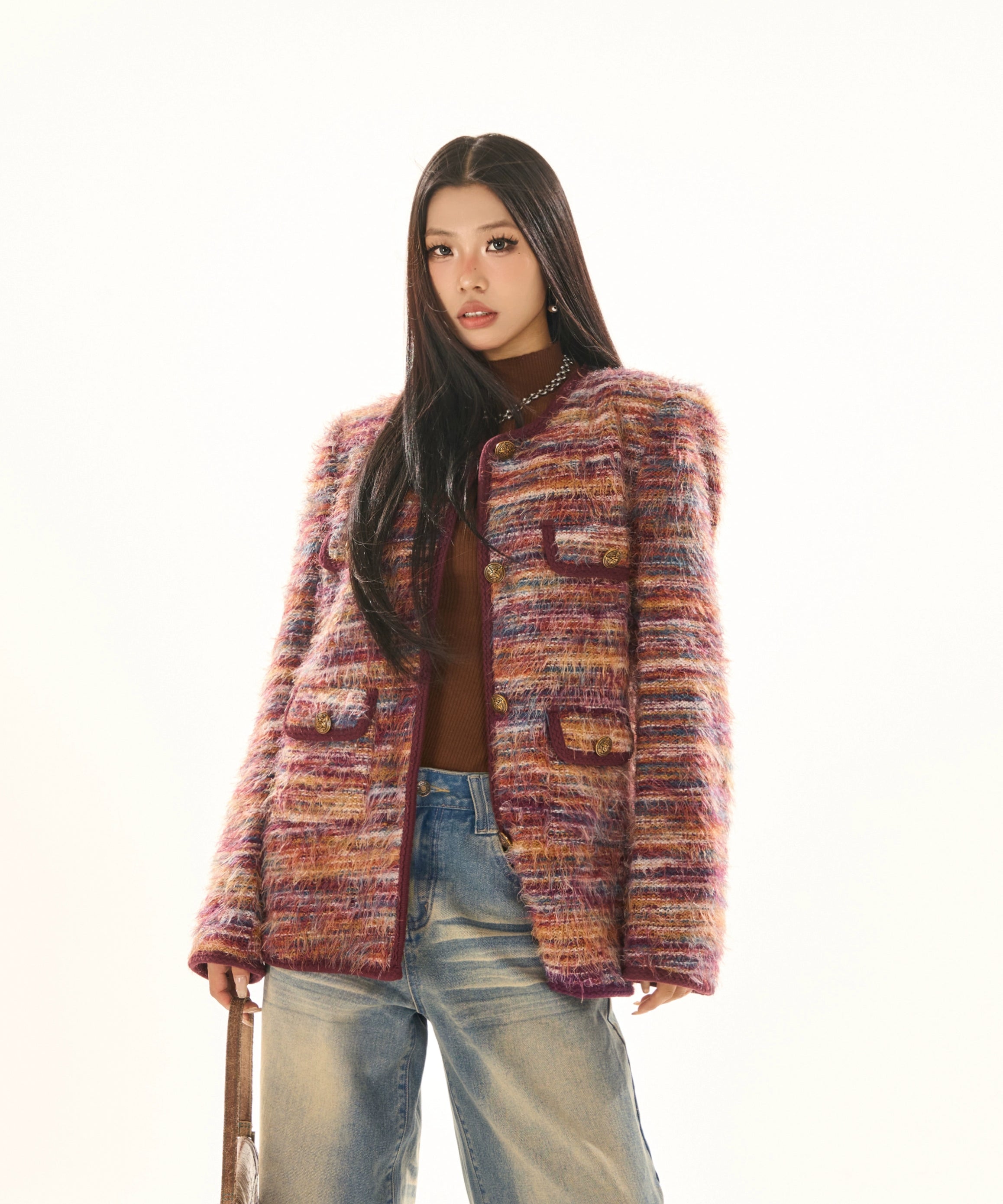 野生zerocircle彩色小众休闲毛毛外套女春秋高级设计感韩系慵懒风