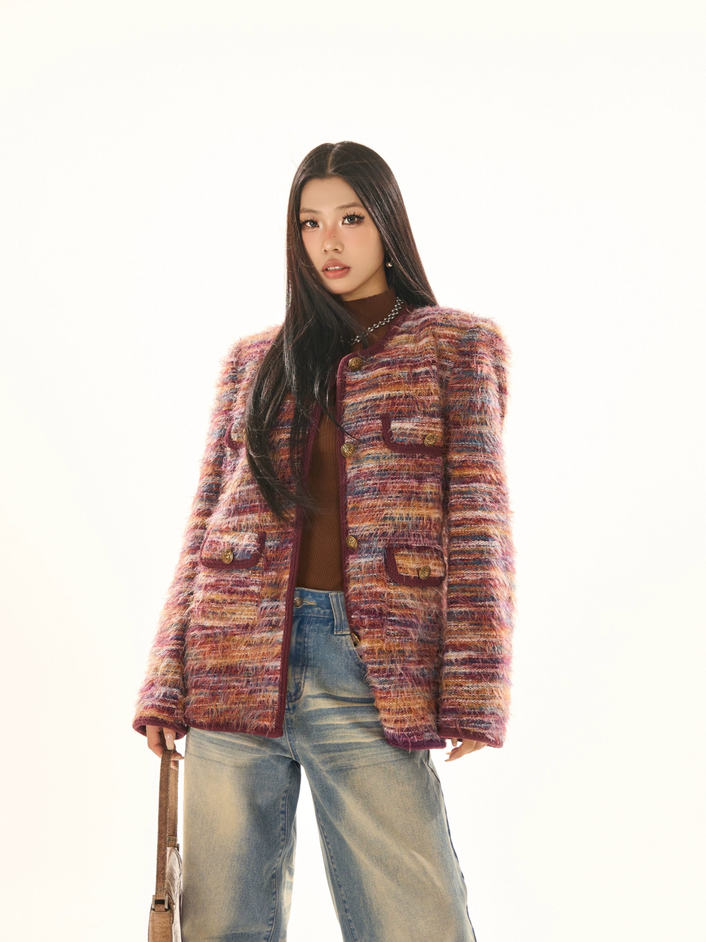 野生zerocircle彩色小众休闲毛毛外套女春秋高级设计感韩系慵懒风