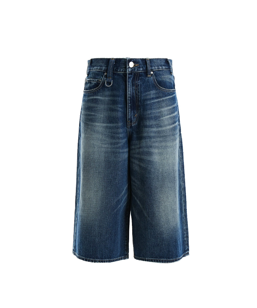 邓为明星同款宽松廓形水洗复古做旧七分牛仔短裤TERRAINCOGNITA