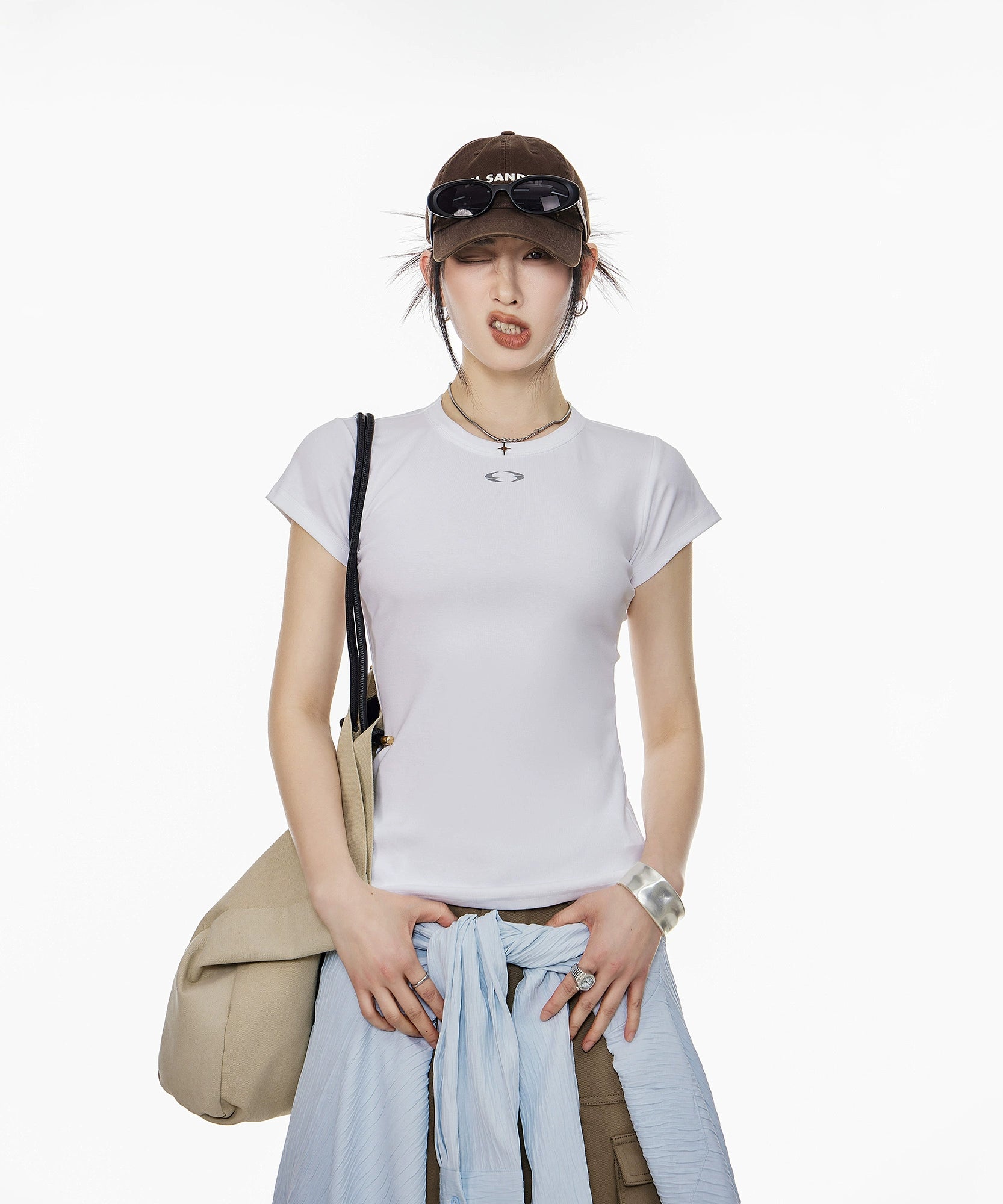 ICH MODE 美式修身短袖T恤女夏季新款流行辣妹短款正肩半袖上衣t