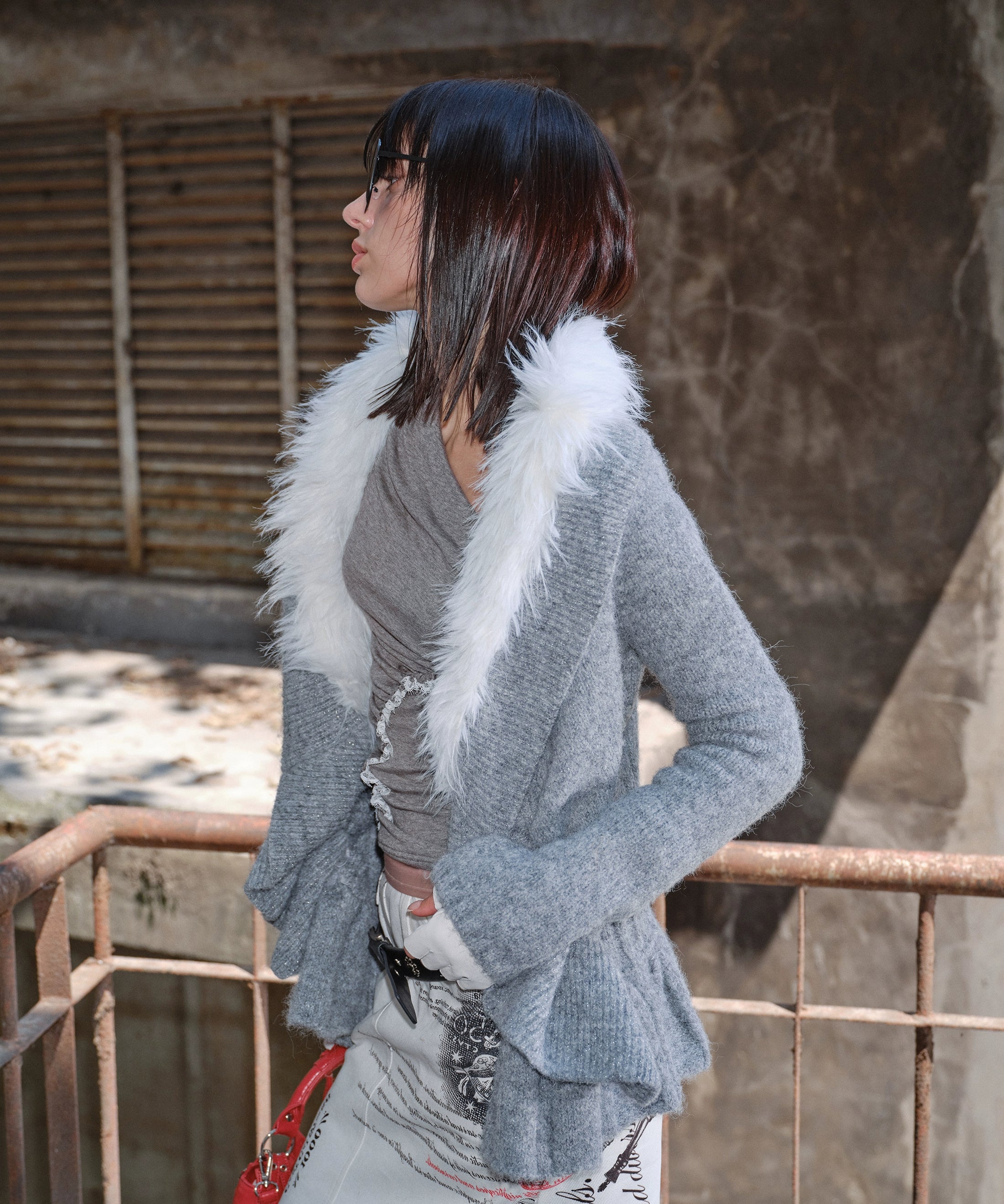 2th Desire原创复古毛衣秋冬慵懒松弛感大毛领中长款针织衫外套