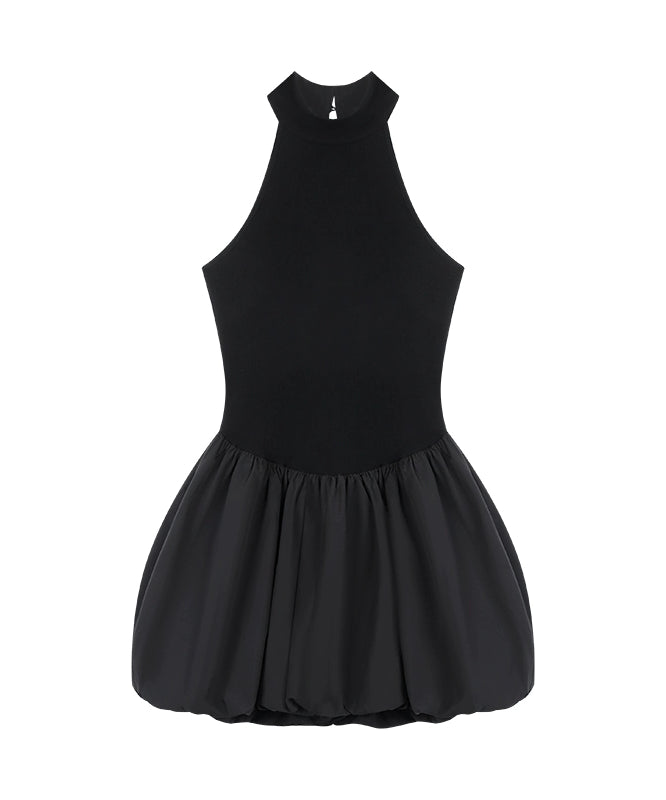 野生zero黑色无袖连衣裙女夏修身显瘦收腰又甜又辣蓬蓬花苞短裙子