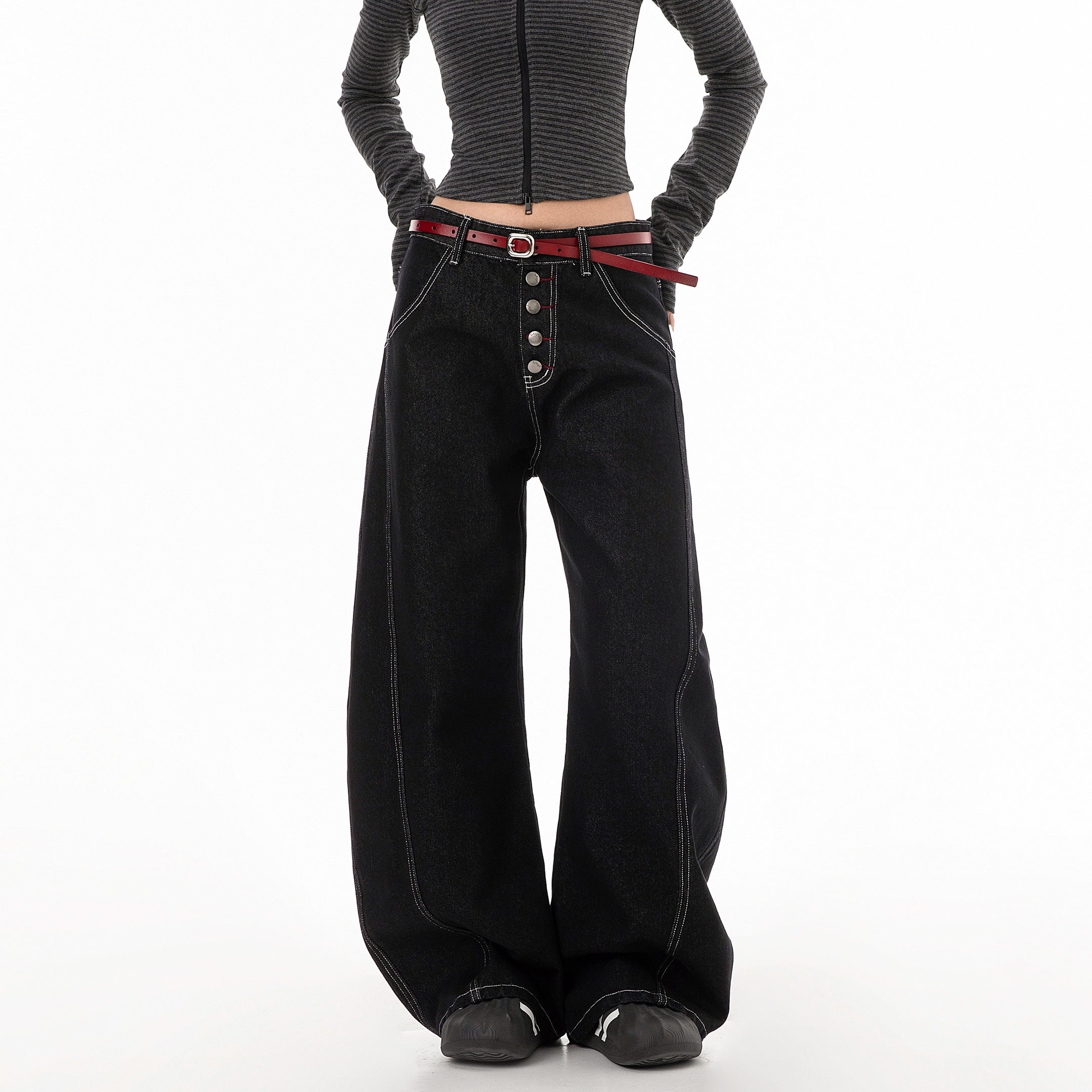 ICH MODE 美式复古弯刀牛仔裤女夏季廊形阔腿裤休闲裤宽松直筒裤