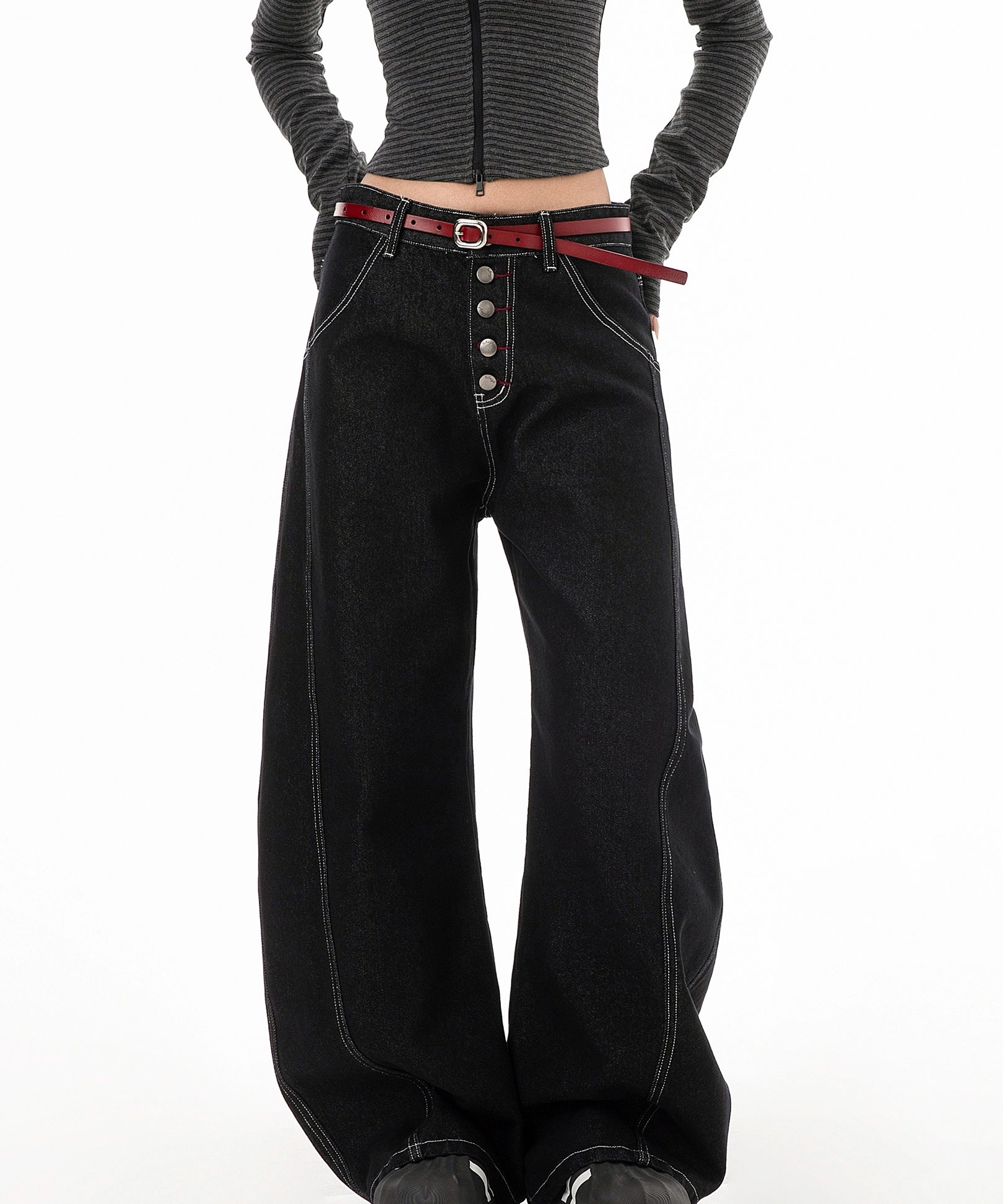 ICH MODE 美式复古弯刀牛仔裤女夏季廊形阔腿裤休闲裤宽松直筒裤