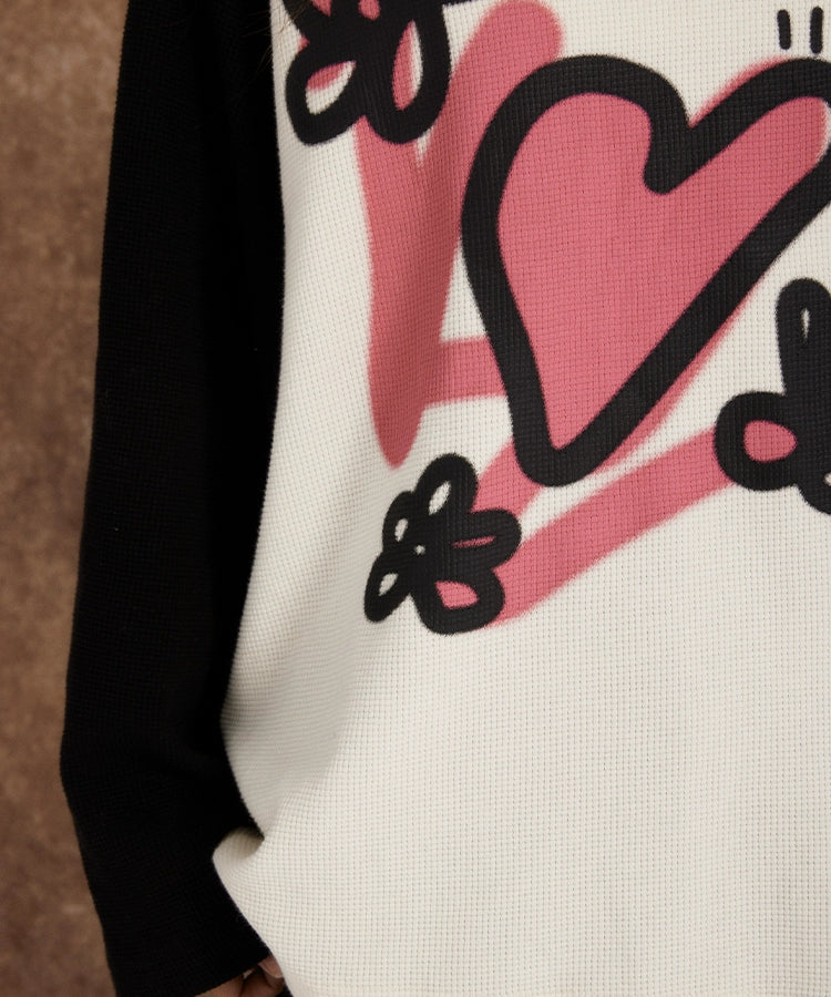 eeeeArtmonster爱心华夫格长袖男女潮流秋季美式宽松T恤ins上衣