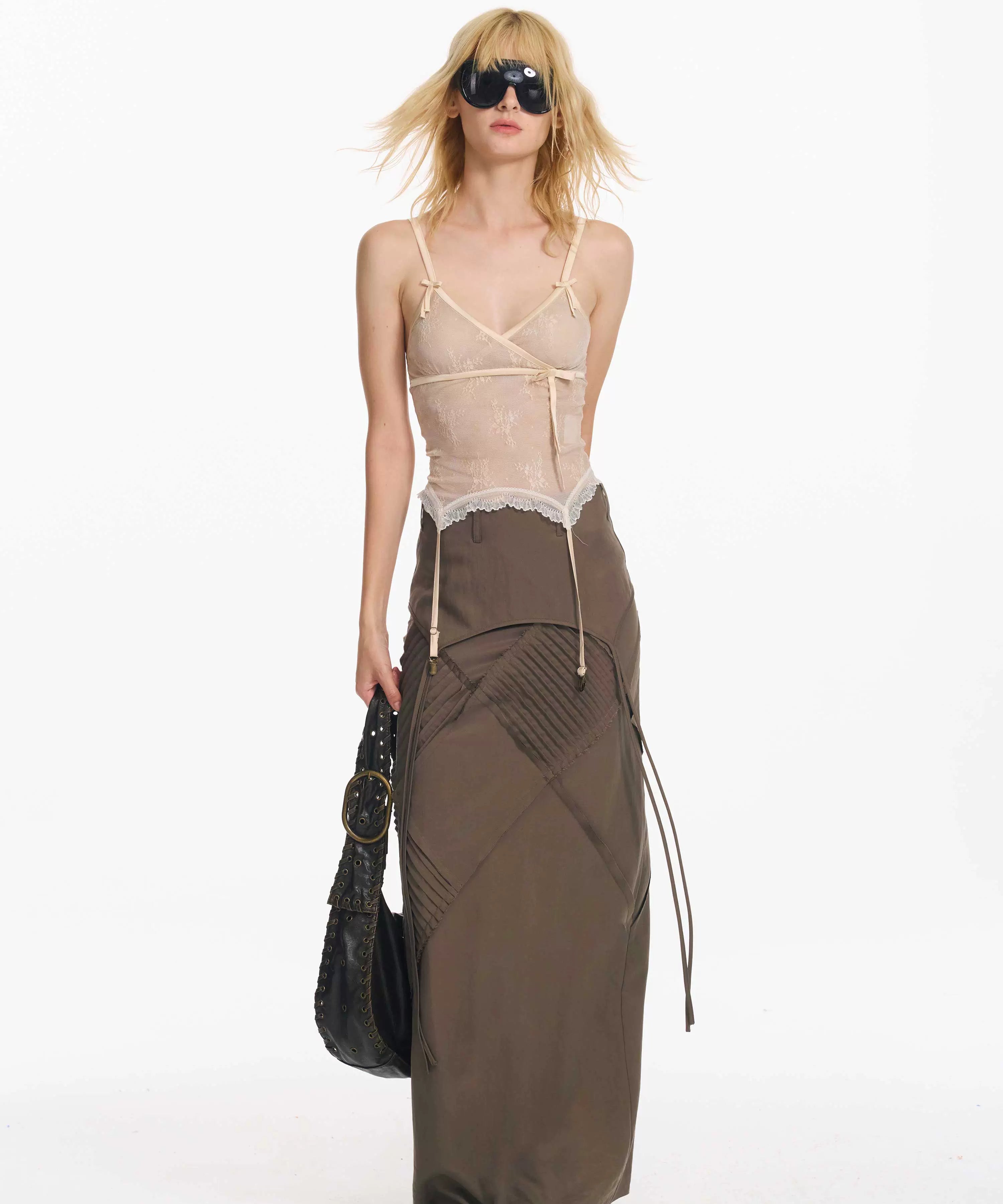 2th Desire 辣妹露背蕾丝拼接网纱蝴蝶结透感显瘦修身吊带背心女