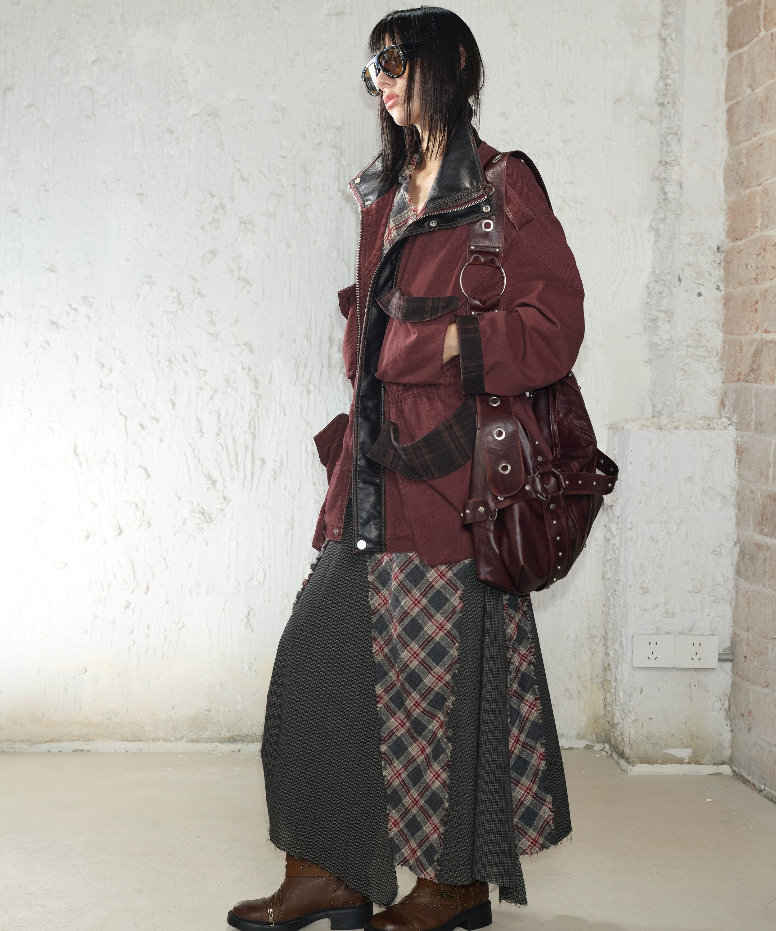 2th Desire流浪风羊毛复古格纹拼接挂脖连衣裙 干洗羊毛请勿水洗